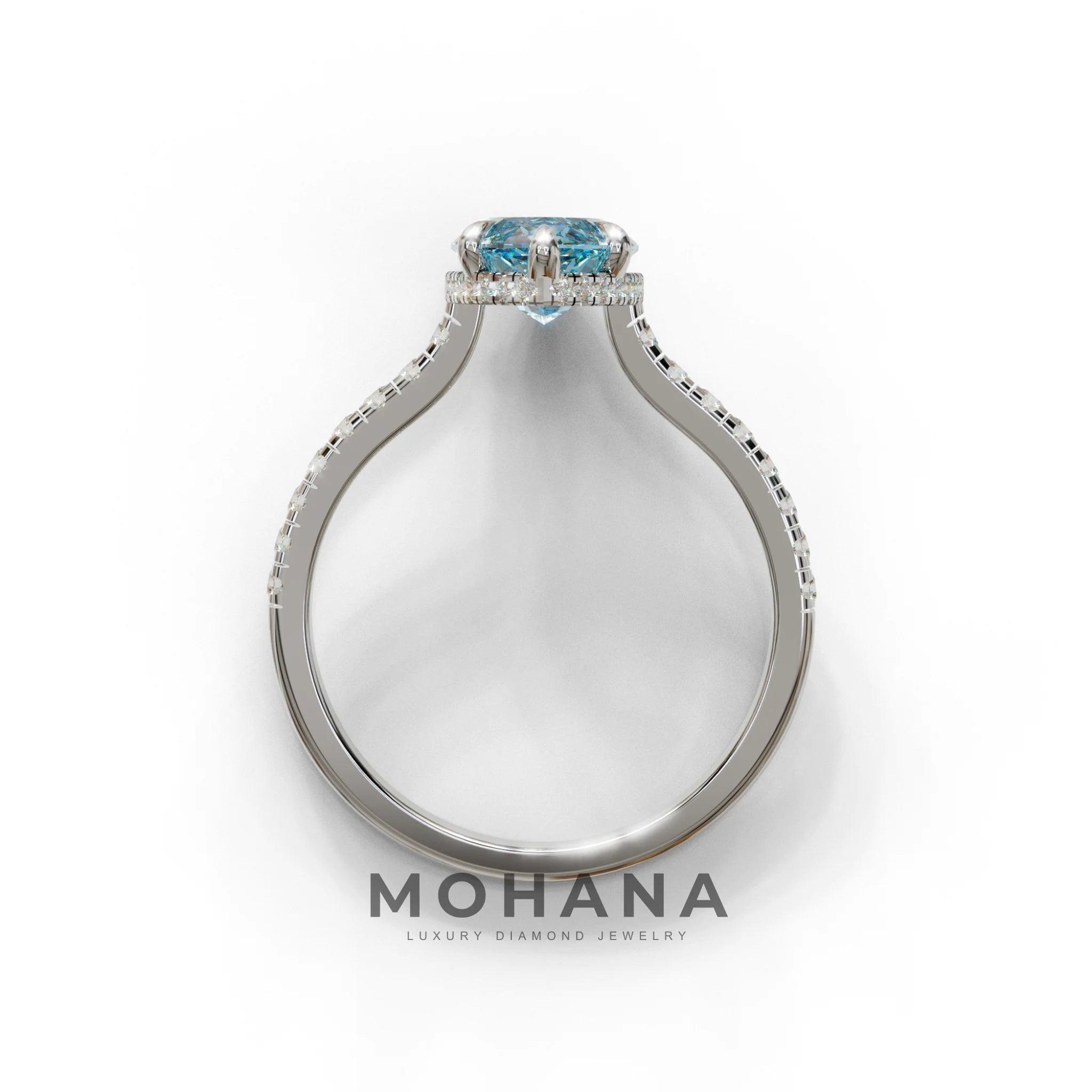 3 Carat Blue Marquise Cut Hidden Halo & Pave Set Lab Diamond Ring - Eblouissant