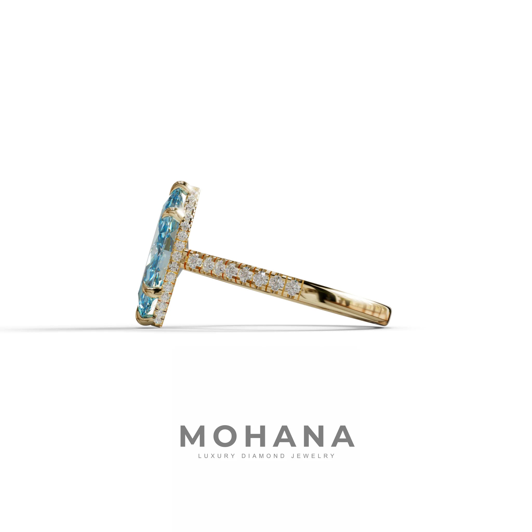 3 Carat Blue Marquise Cut Hidden Halo & Pave Set Lab Diamond Ring - Eblouissant