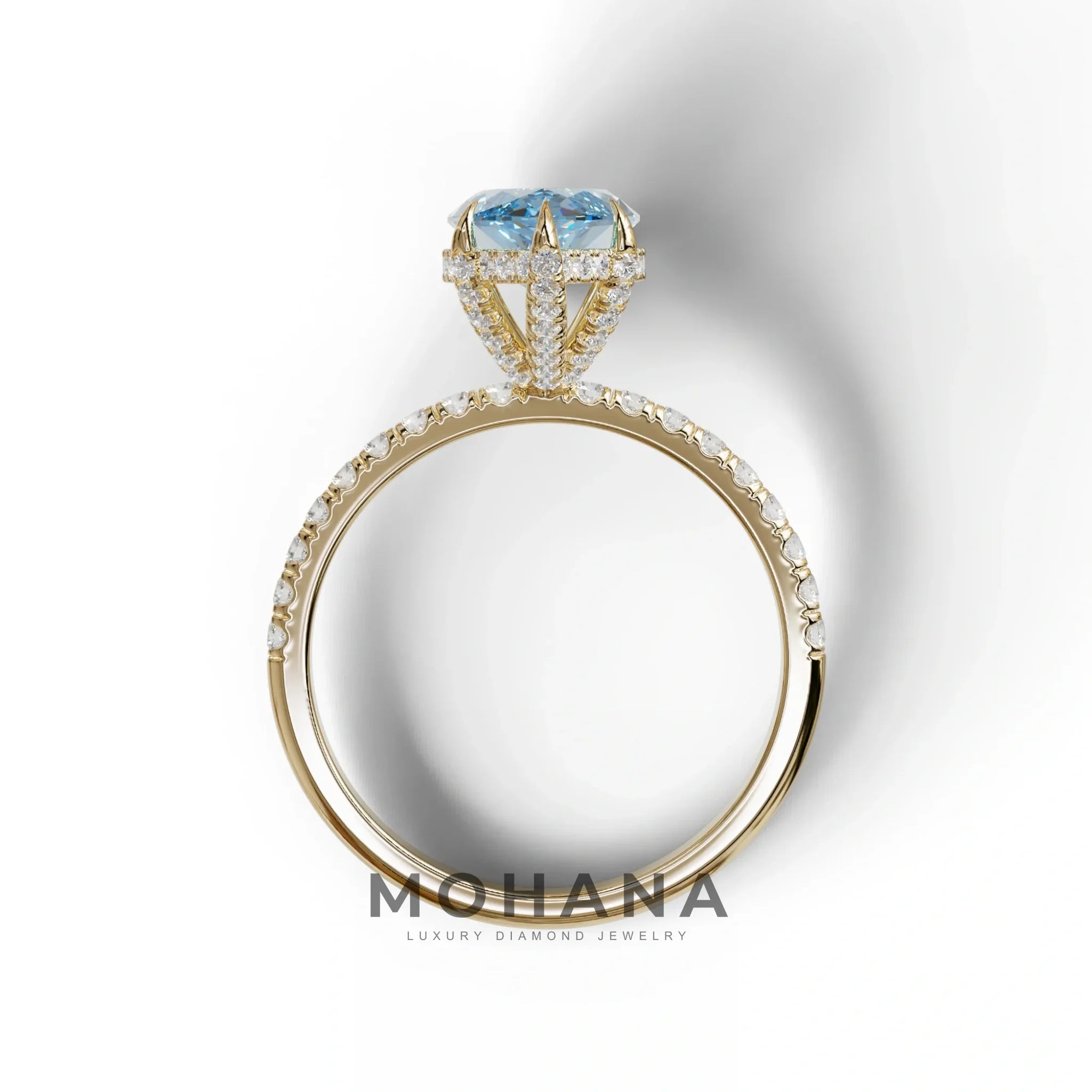 3 Carat Blue Marquise Cut Lab Diamond In Hidden Halo & Pave Setting Ring