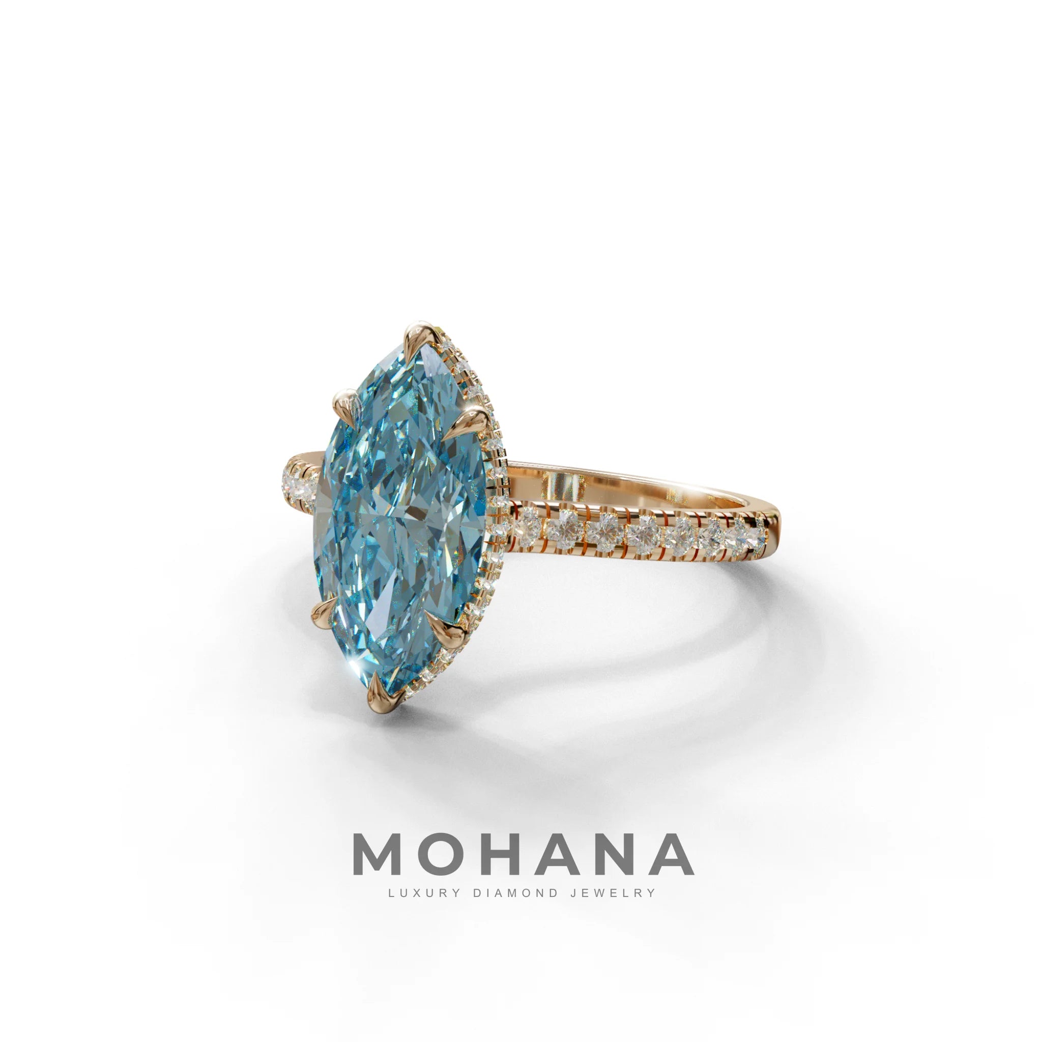 3 Carat Blue Marquise Cut Hidden Halo & Pave Set Lab Diamond Ring - Eblouissant