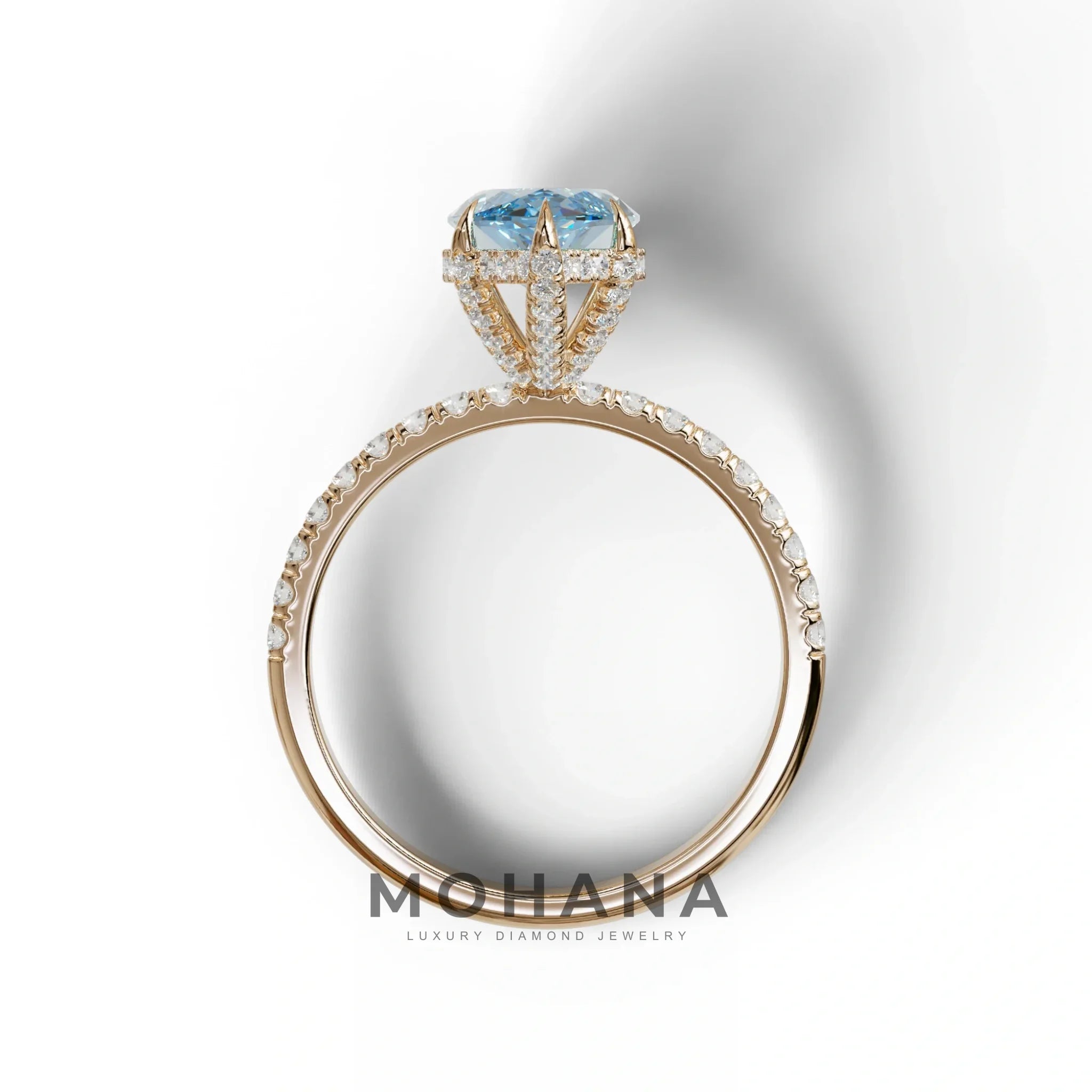 3 Carat Blue Marquise Cut Lab Diamond In Hidden Halo & Pave Setting Ring
