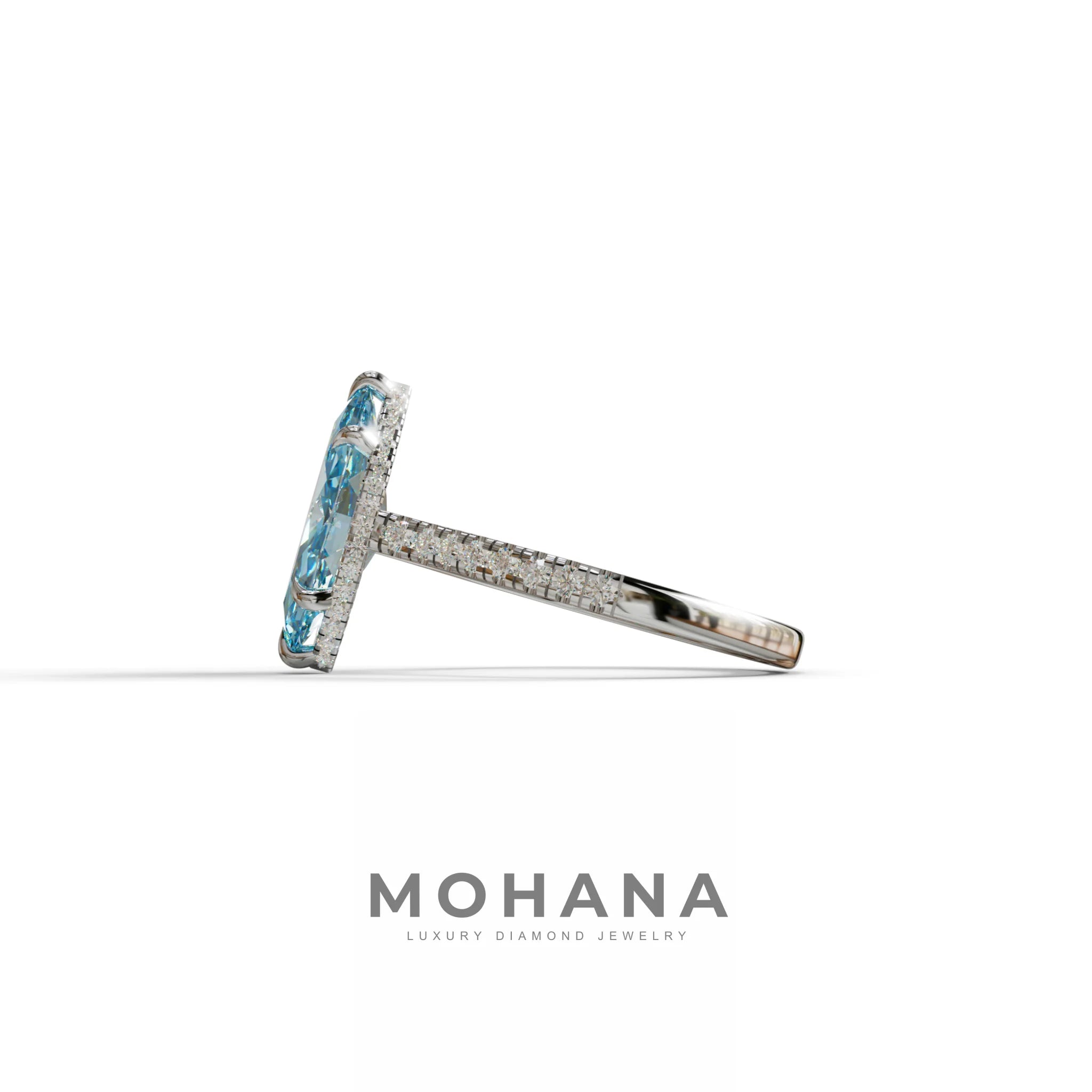 3 Carat Blue Marquise Cut Hidden Halo & Pave Set Lab Diamond Ring - Eblouissant