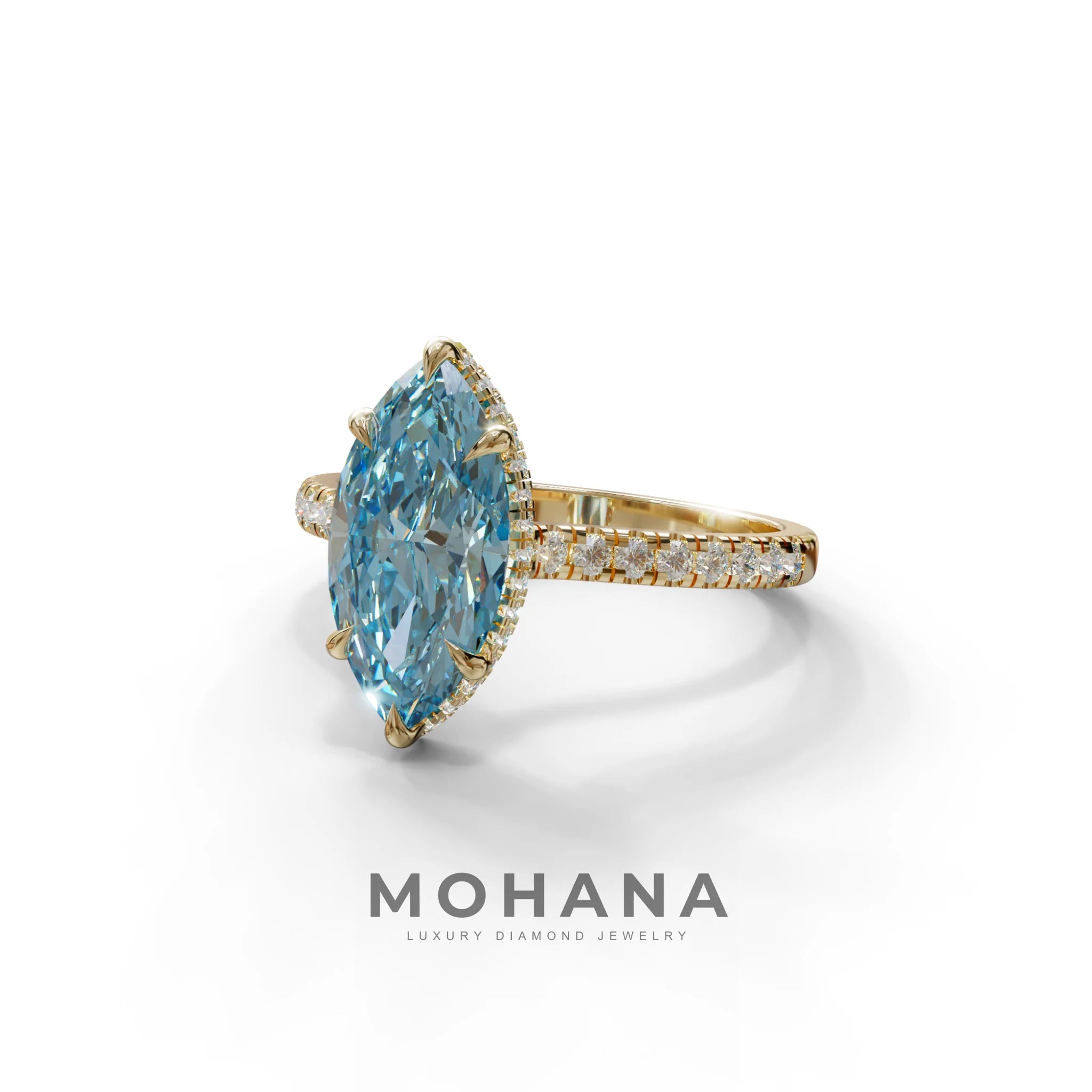 3 Carat Blue Marquise Cut Hidden Halo & Pave Set Lab Diamond Ring - Eblouissant