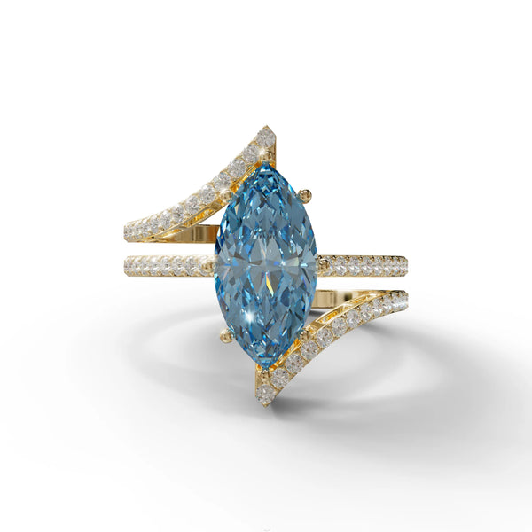 3 Carat Blue Lab Grown Diamond Engagement Ring – Marquise Cut Pavé