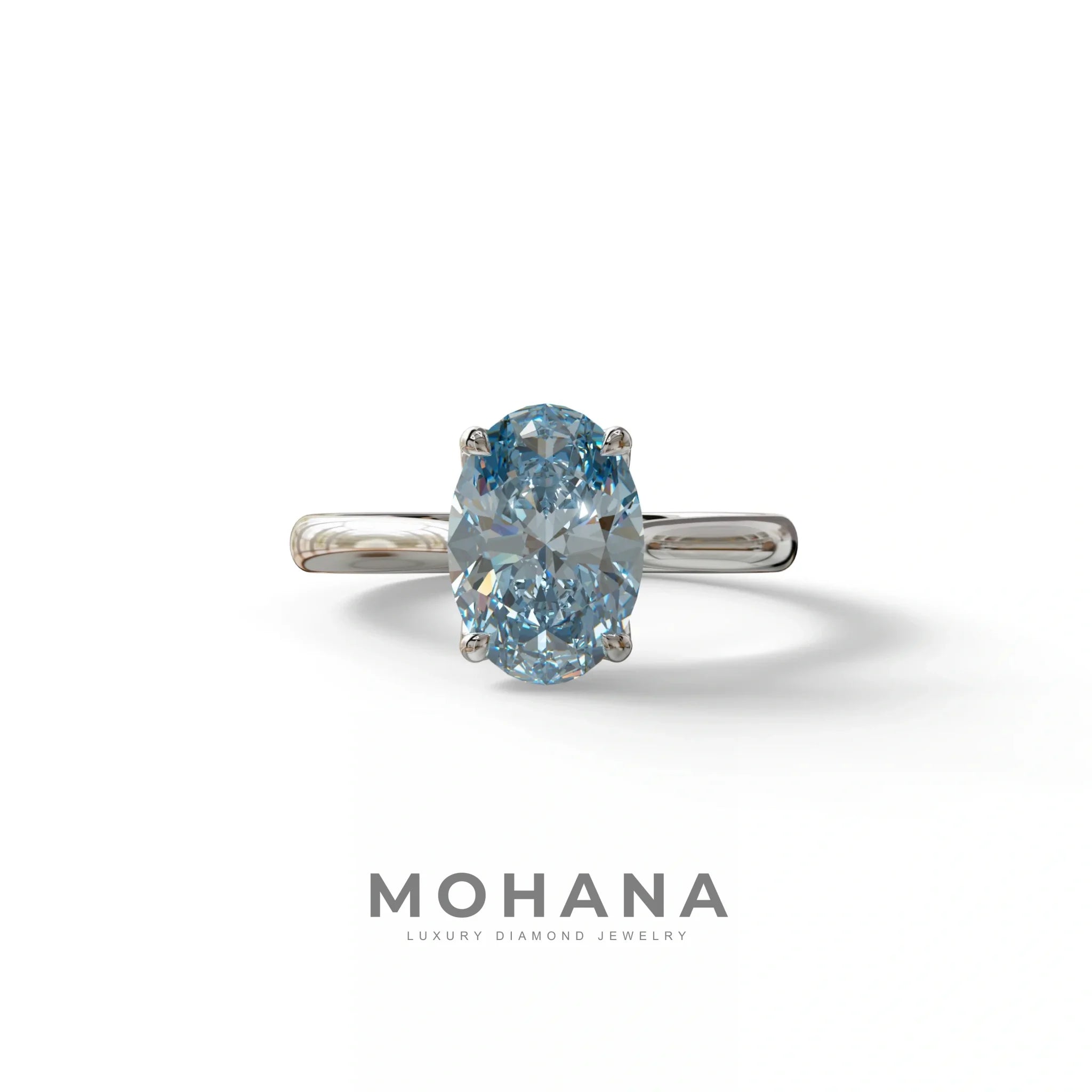 3 Carat Blue Lab Grown Diamond Oval Cut Engagement Ring | Secret Pink Diamond- Eclipse - 10K Solid Gold / White Gold