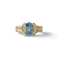 3 Carat Blue Oval Cut lab Diamond Engagement Ring Unique Design Ring- Beverly - 10K Solid Gold / Yellow Gold