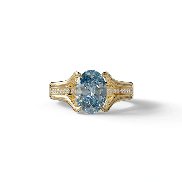 3 Carat Blue Lab Grown Diamond Engagement Ring – Oval Cut Halo