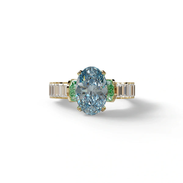 3 Carat Blue Lab Grown Diamond Engagement Ring – Oval Cut Halo
