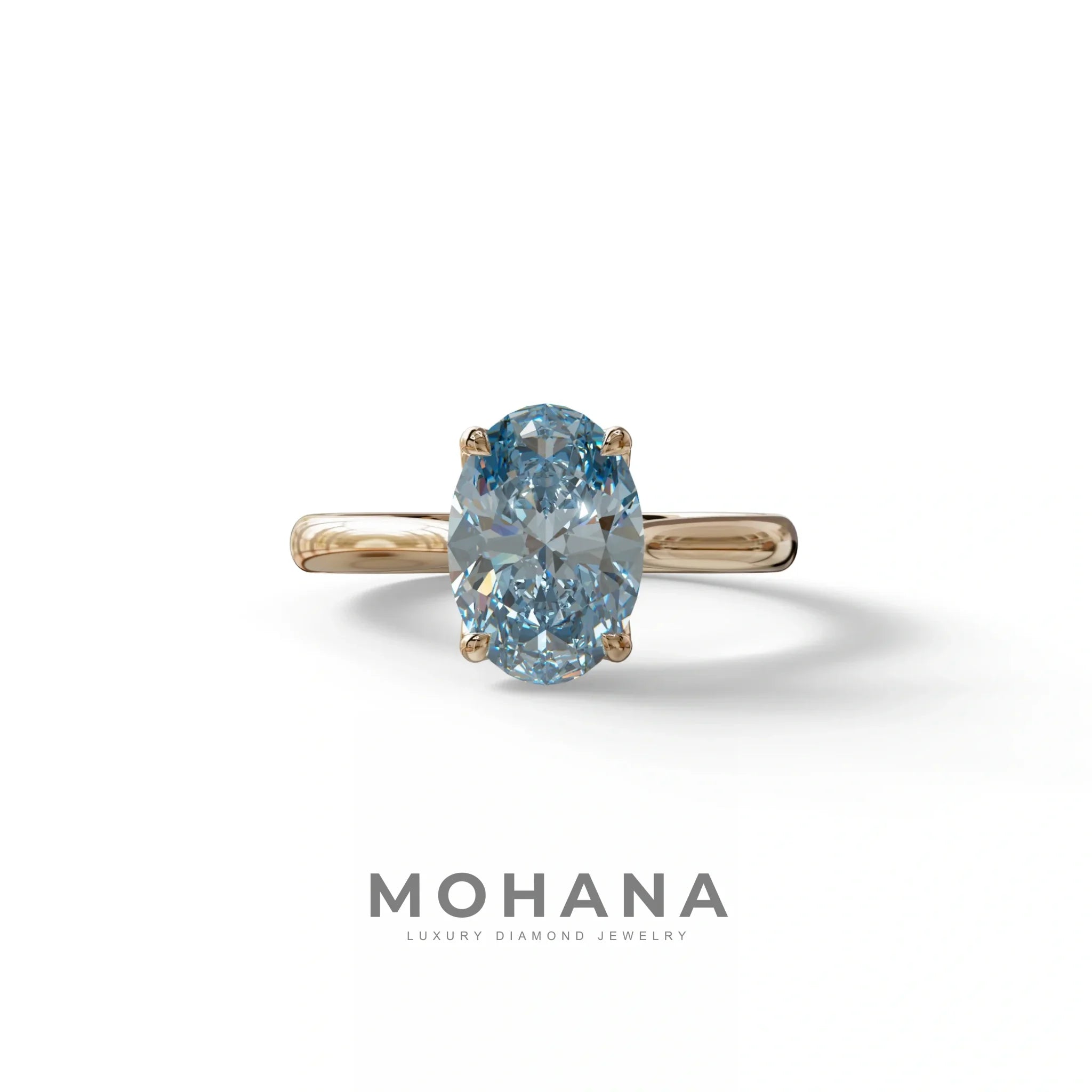 3 Carat Blue Lab Grown Diamond Oval Cut Engagement Ring | Secret Pink Diamond- Eclipse - 10K Solid Gold / Rose Gold