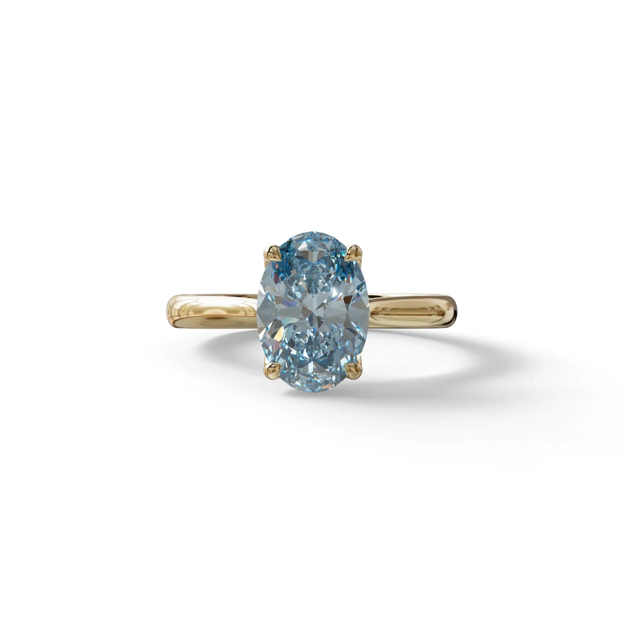 3 Carat Blue Lab Grown Diamond Oval Cut Engagement Ring | Secret Pink Diamond- Eclipse - 10K Solid Gold / Yellow Gold