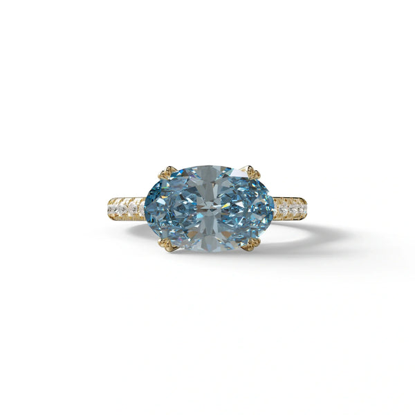 3 Carat Blue Lab Grown Diamond Engagement Ring – Oval Cut Halo