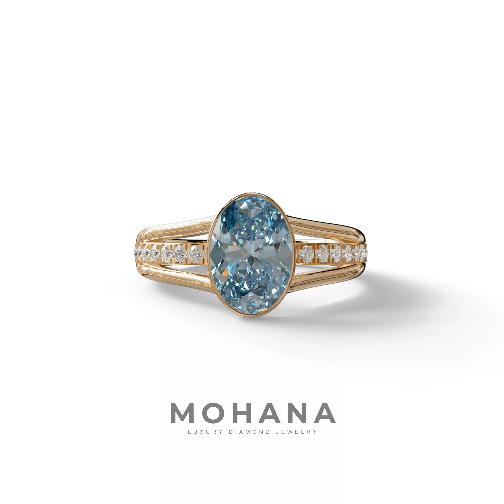 3 carat Fancy Vivid Blue Oval Cut lab Diamond Engagement Ring - Prisma - 10K Solid Gold / Rose Gold