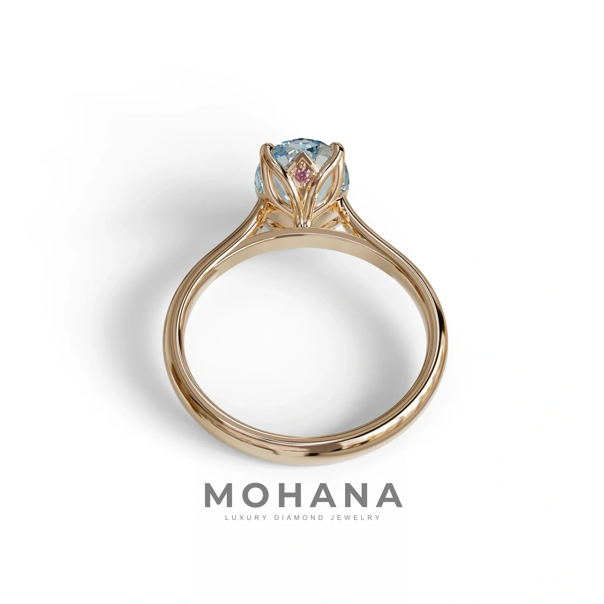 3 Carat Blue Lab Grown Diamond Oval Cut Engagement Ring | Secret Pink Diamond- Eclipse