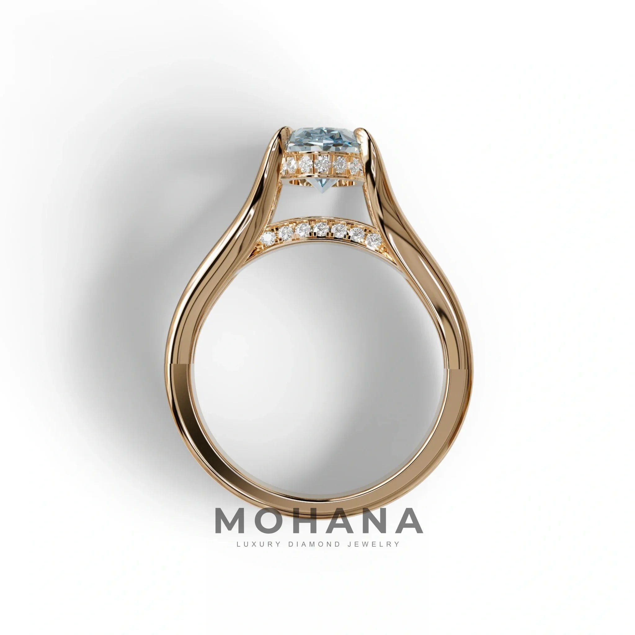 3 Carat Blue Oval Cut lab Diamond Engagement Ring Unique Design Ring- Beverly