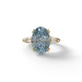 3 Carat Blue Oval & Baguette Lab Diamond Ring - Persi - 10K Solid Gold / Yellow Gold