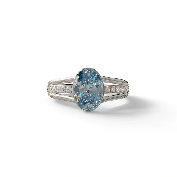 3 Carat Blue Lab Grown Diamond Engagement Ring – Oval Cut Halo | Prisma