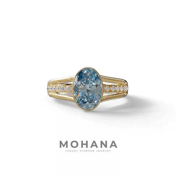 3 Carat Blue Lab Grown Diamond Engagement Ring – Oval Cut Halo | Prisma alternate view