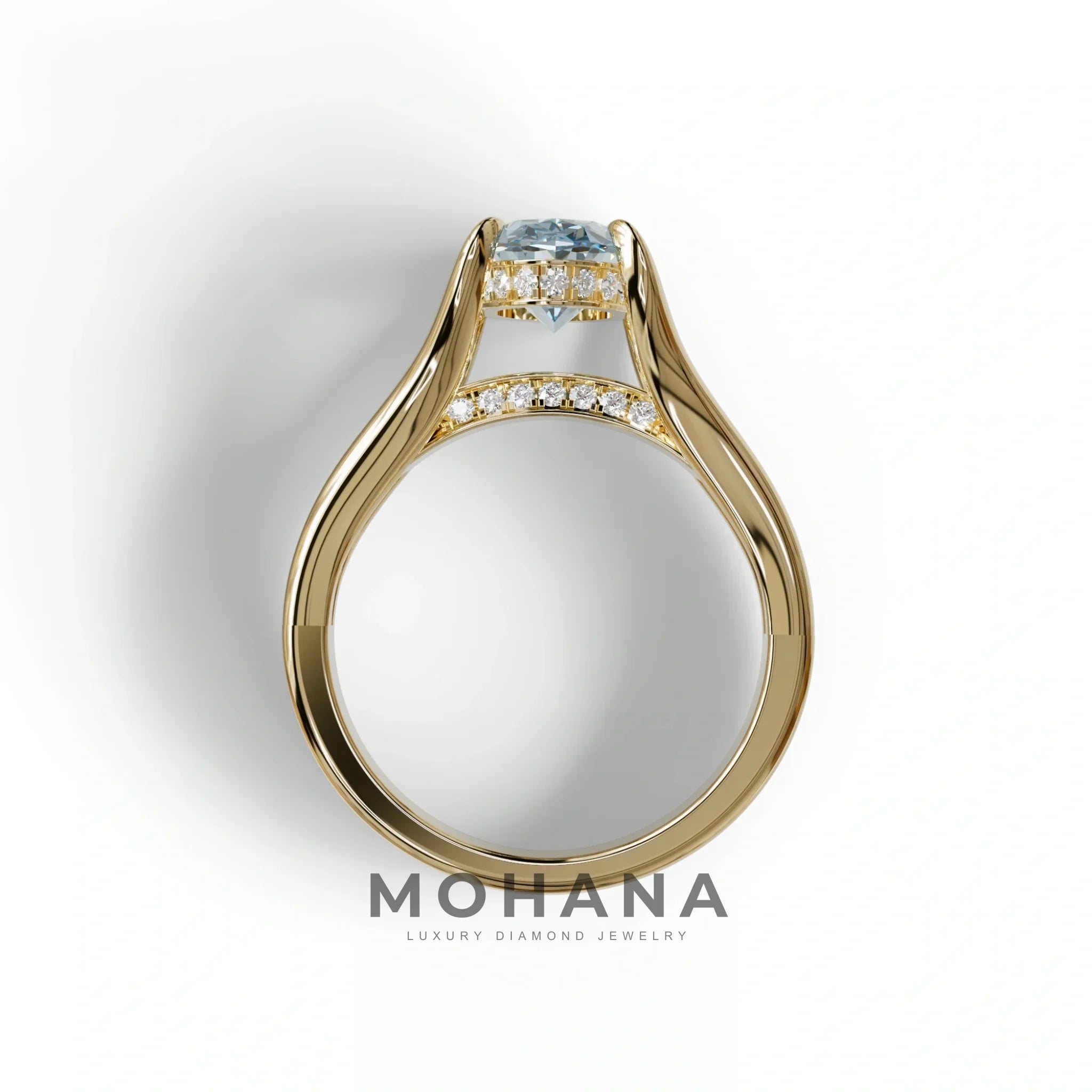 3 Carat Blue Oval Cut lab Diamond Engagement Ring Unique Design Ring- Beverly