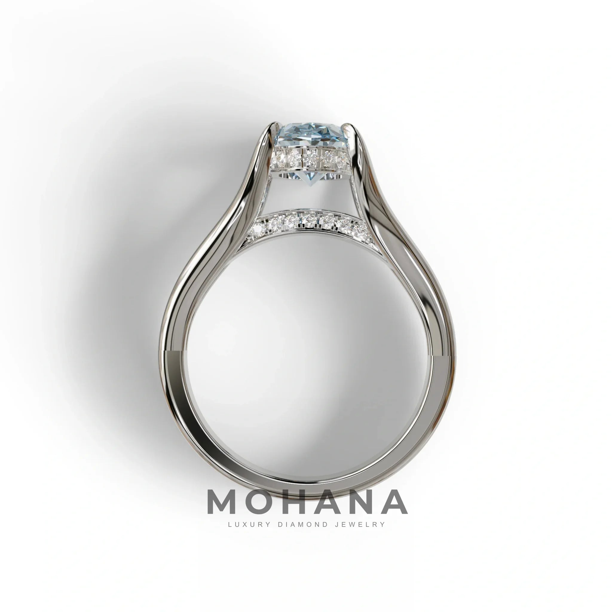 3 Carat Blue Oval Cut lab Diamond Engagement Ring Unique Design Ring- Beverly