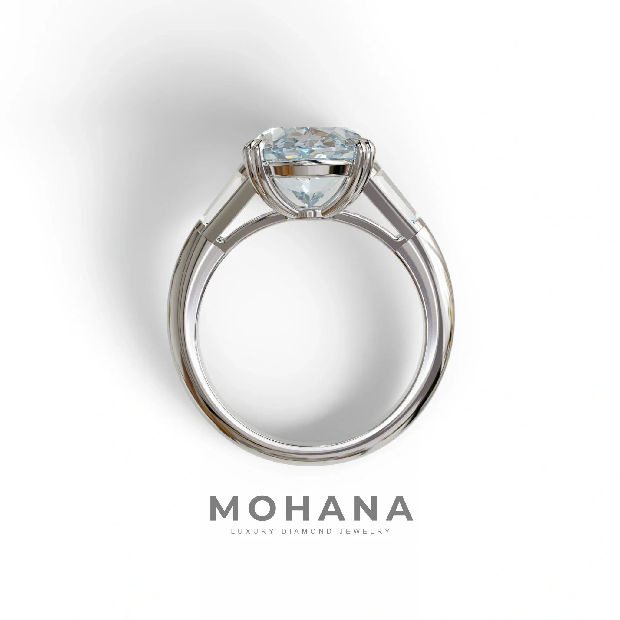 3 Carat Blue Oval & Baguette Lab Diamond Ring - Persi