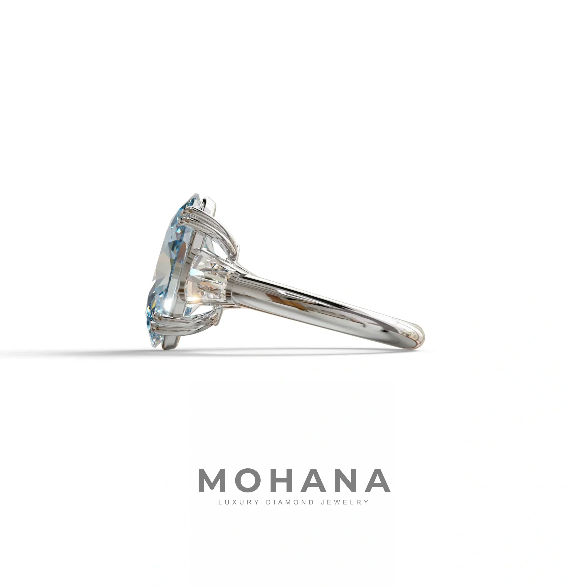 3 Carat Blue Oval & Baguette Lab Diamond Ring - Persi