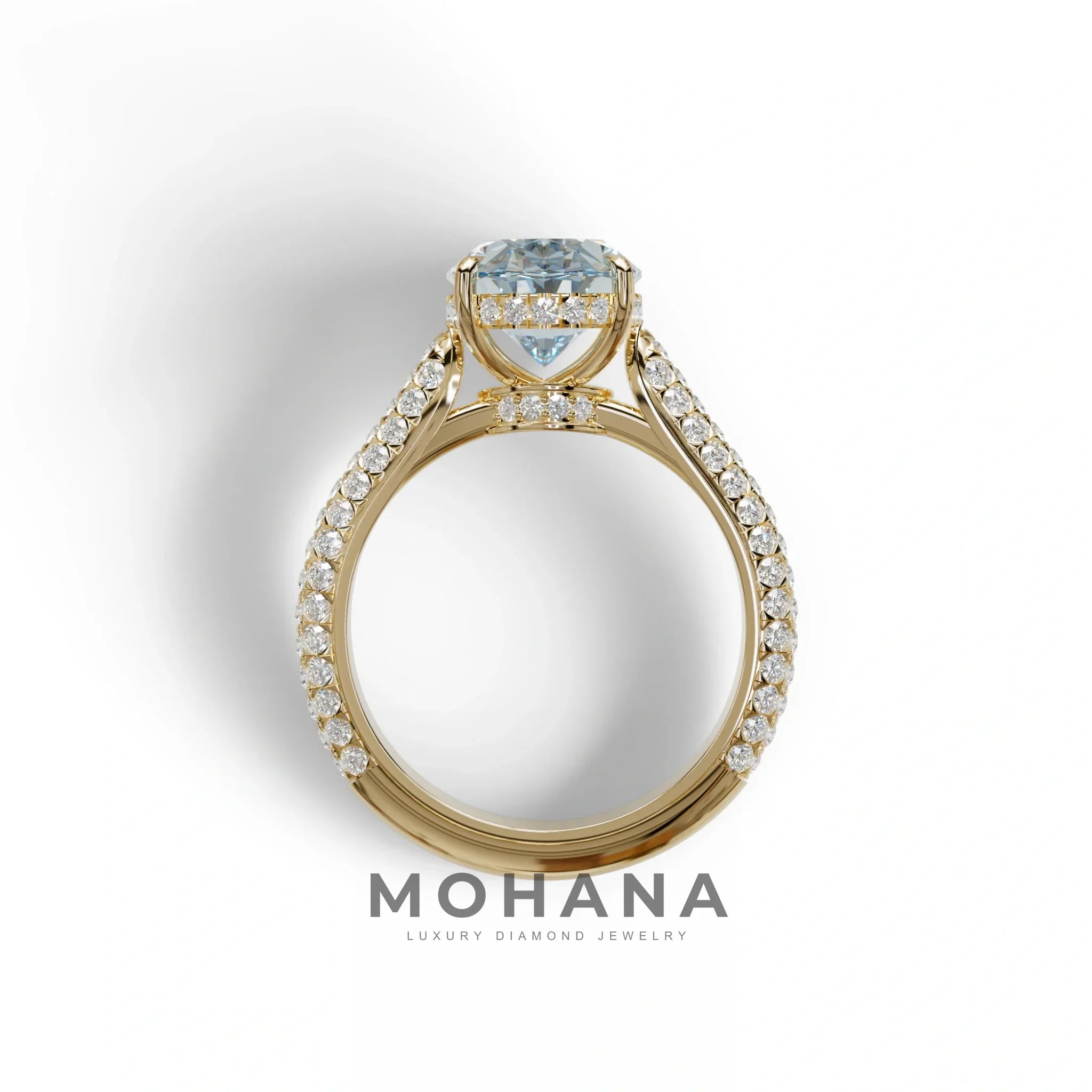 3 Carat Blue Oval Cut Hidden Halo & Pave Set Lab Diamond Engagement Ring - Viviana
