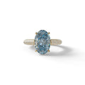 3 Carat Blue Oval Cut Hidden Halo & Pave Set Lab Diamond Engagement Ring - Viviana - 10K Solid Gold / Yellow Gold