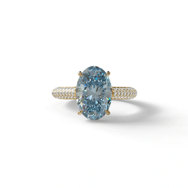 3 Carat Blue Lab Grown Diamond Engagement Ring – Oval Cut Hidden Halo | Viviana