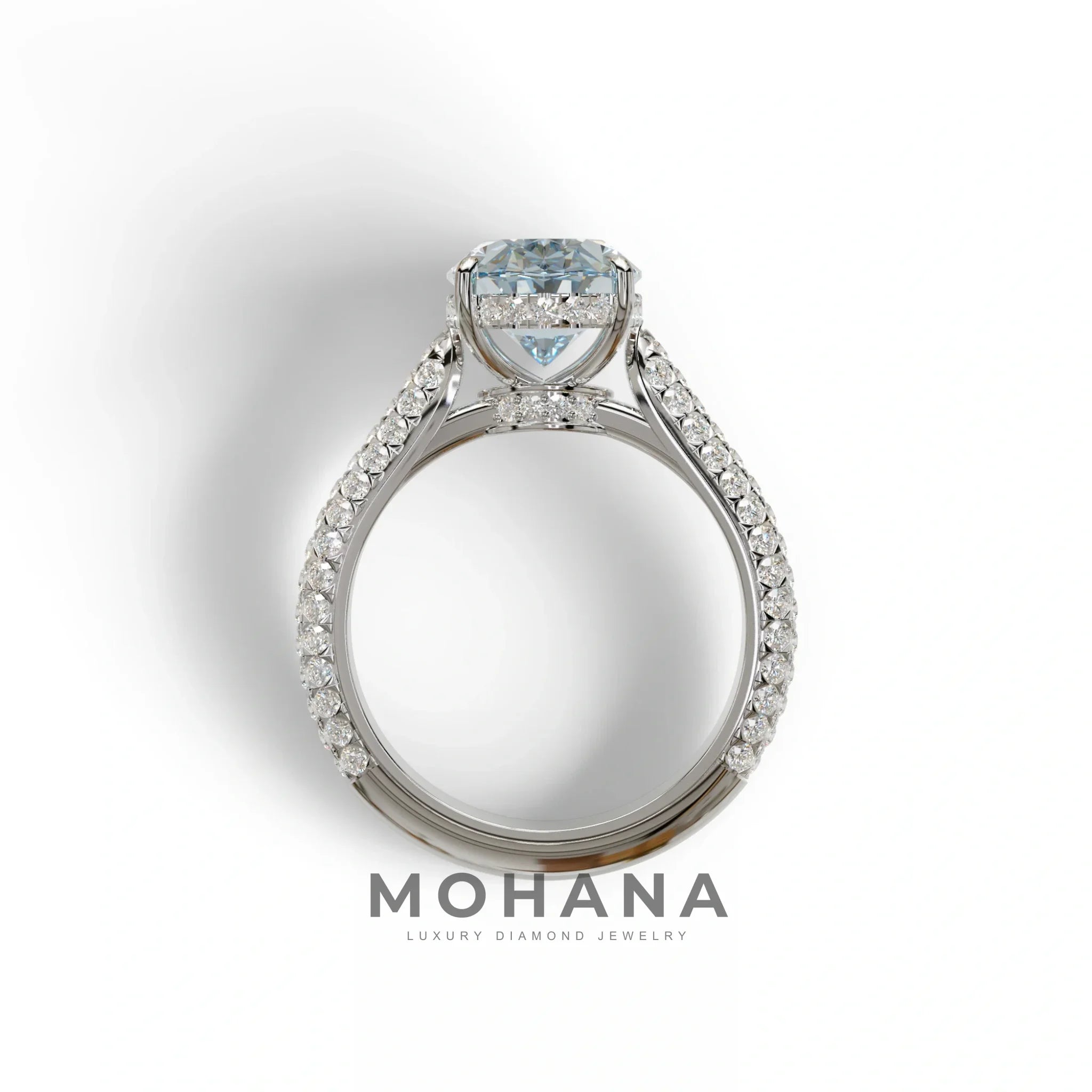 3 Carat Blue Oval Cut Hidden Halo & Pave Set Lab Diamond Engagement Ring - Viviana