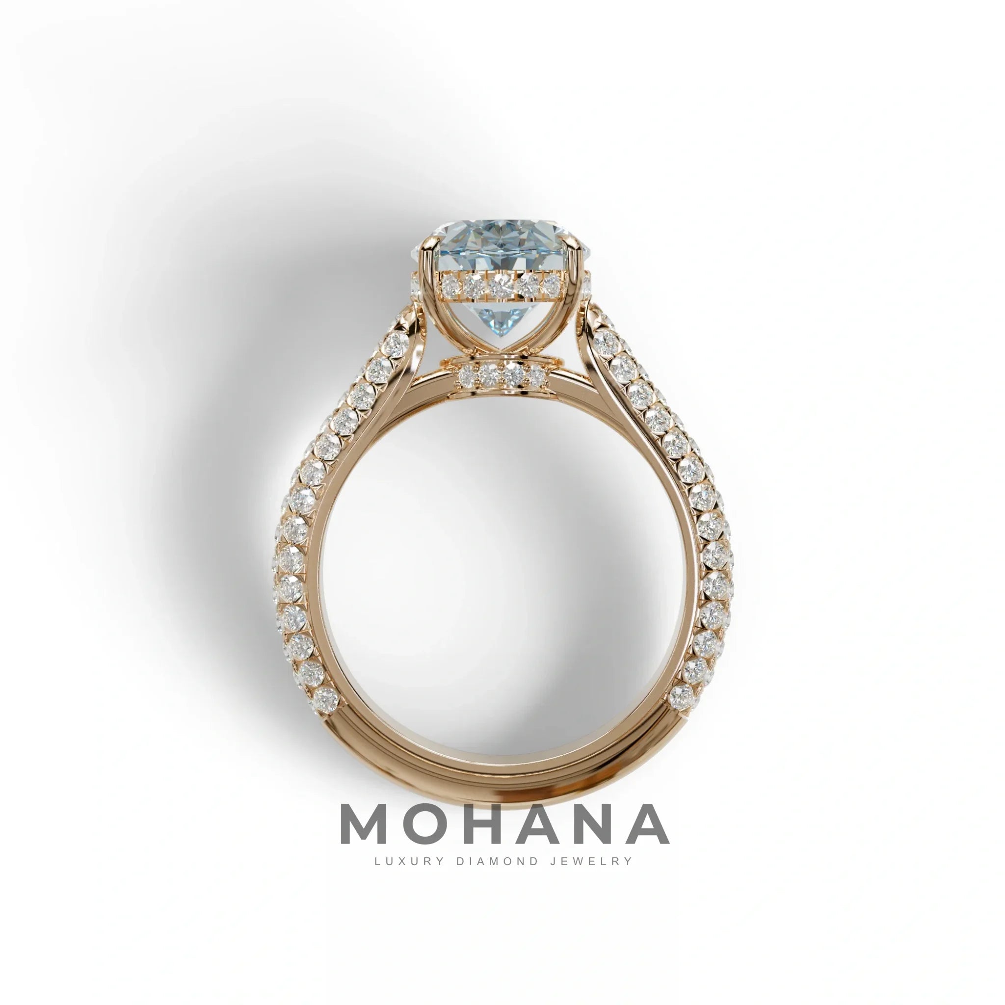 3 Carat Blue Oval Cut Hidden Halo & Pave Set Lab Diamond Engagement Ring - Viviana