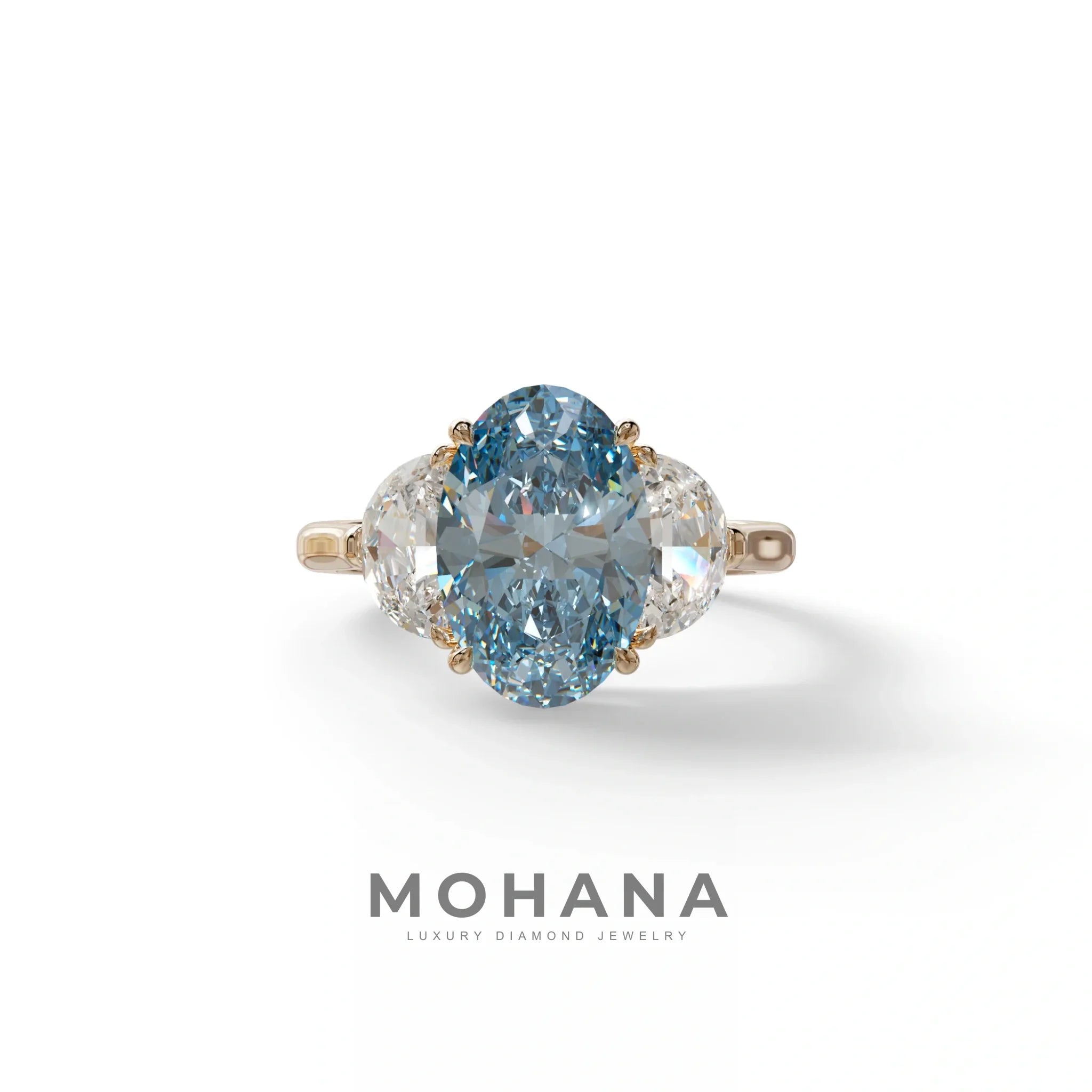 3 Carat Blue Lab Grown Diamond Engagement Ring · Oval Cut Three Stone | Constellation - view 2