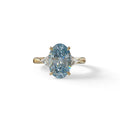 3Ct Blue Oval Cut Lab Grown Diamond Three Stone Engagement Ring - Myza - 10K Solid Gold / Yellow Gold
