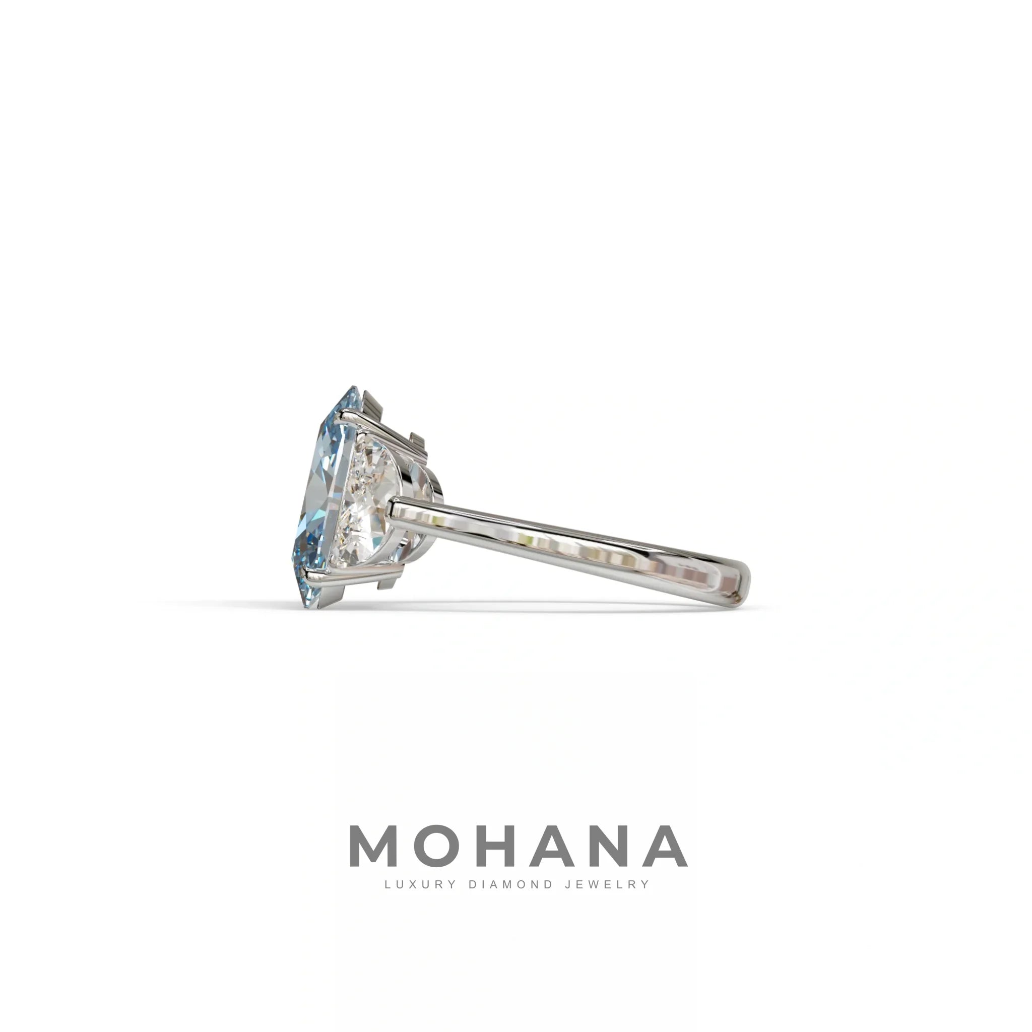3 Carat Blue Lab Grown Diamond Engagement Ring · Oval Cut Three Stone | Constellation - view 6