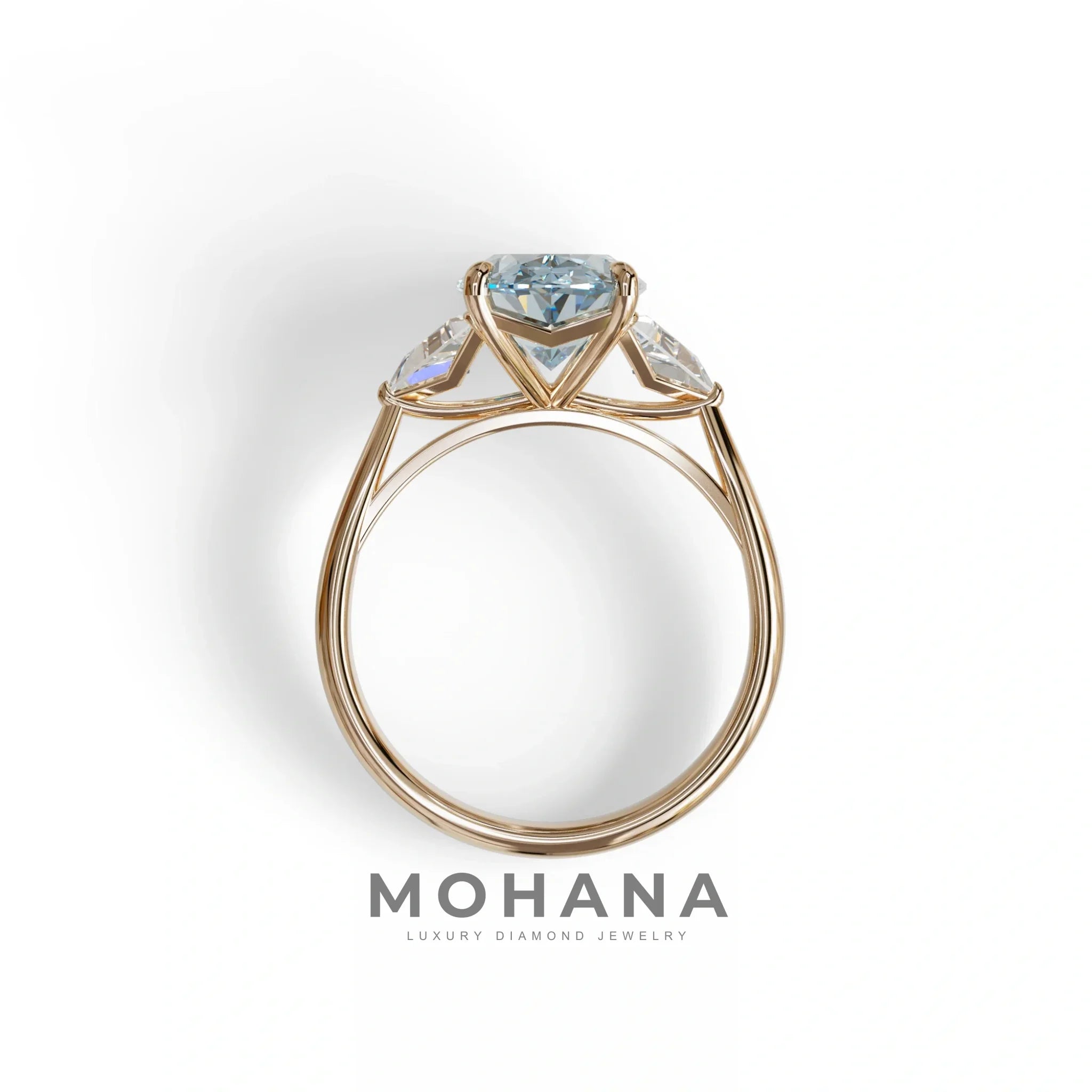 3Ct Blue Oval Cut Lab Grown Diamond Three Stone Engagement Ring - Myza