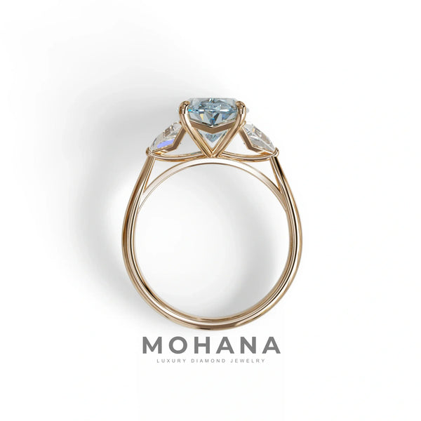 3 Carat Blue Lab Grown Diamond Engagement Ring – Oval Cut Three Stone | Myza alternate view