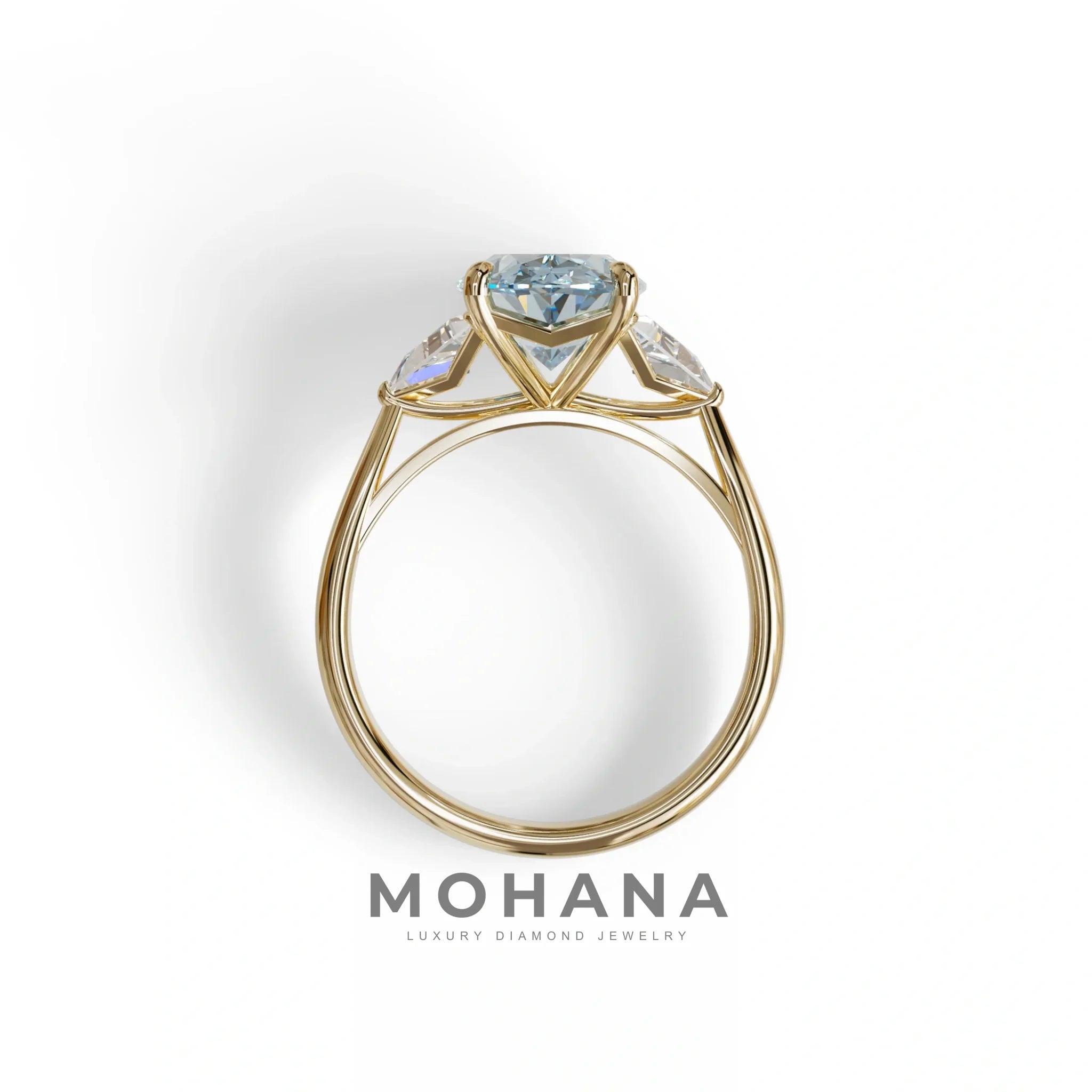 3Ct Blue Oval Cut Lab Grown Diamond Three Stone Engagement Ring - Myza
