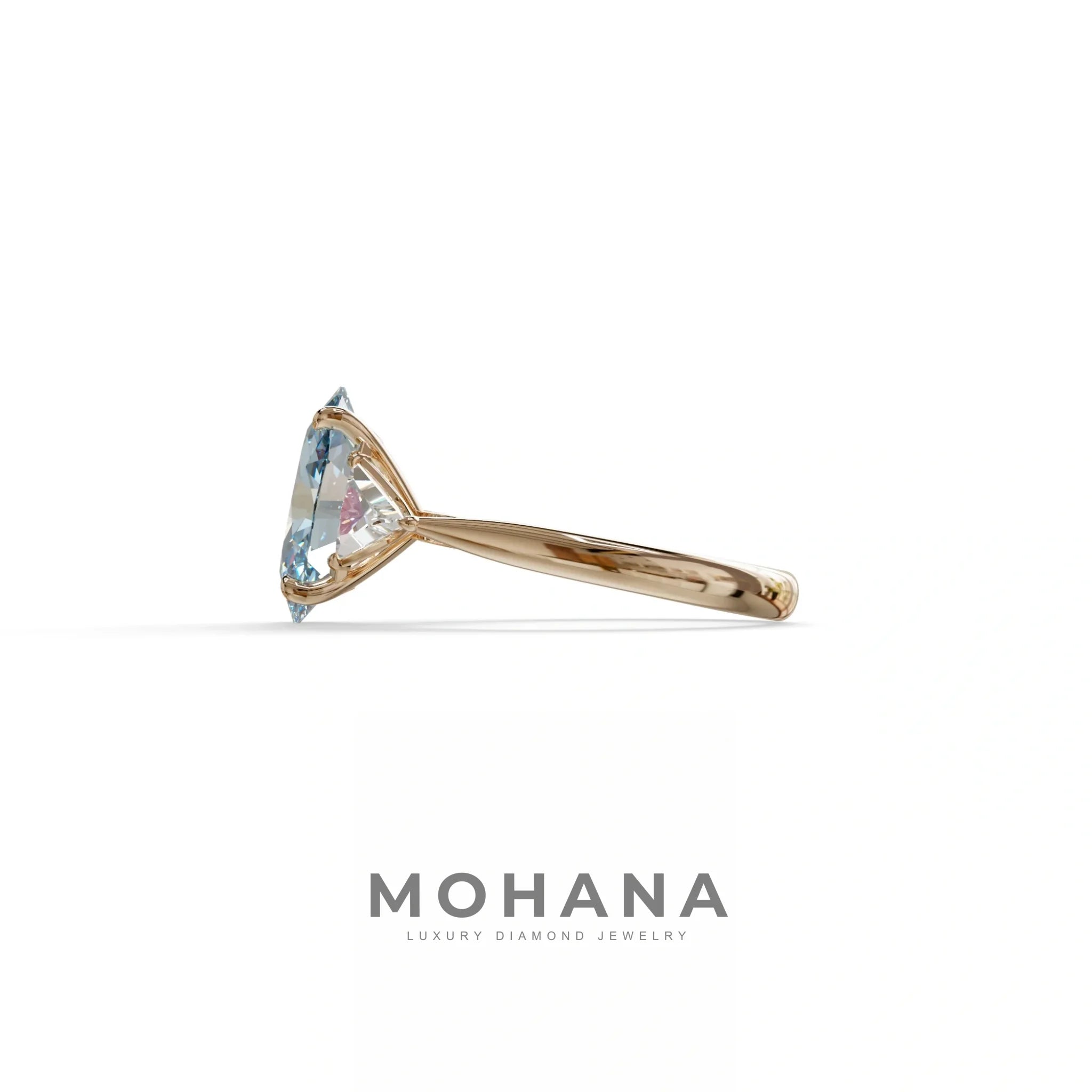 3Ct Blue Oval Cut Lab Grown Diamond Three Stone Engagement Ring - Myza