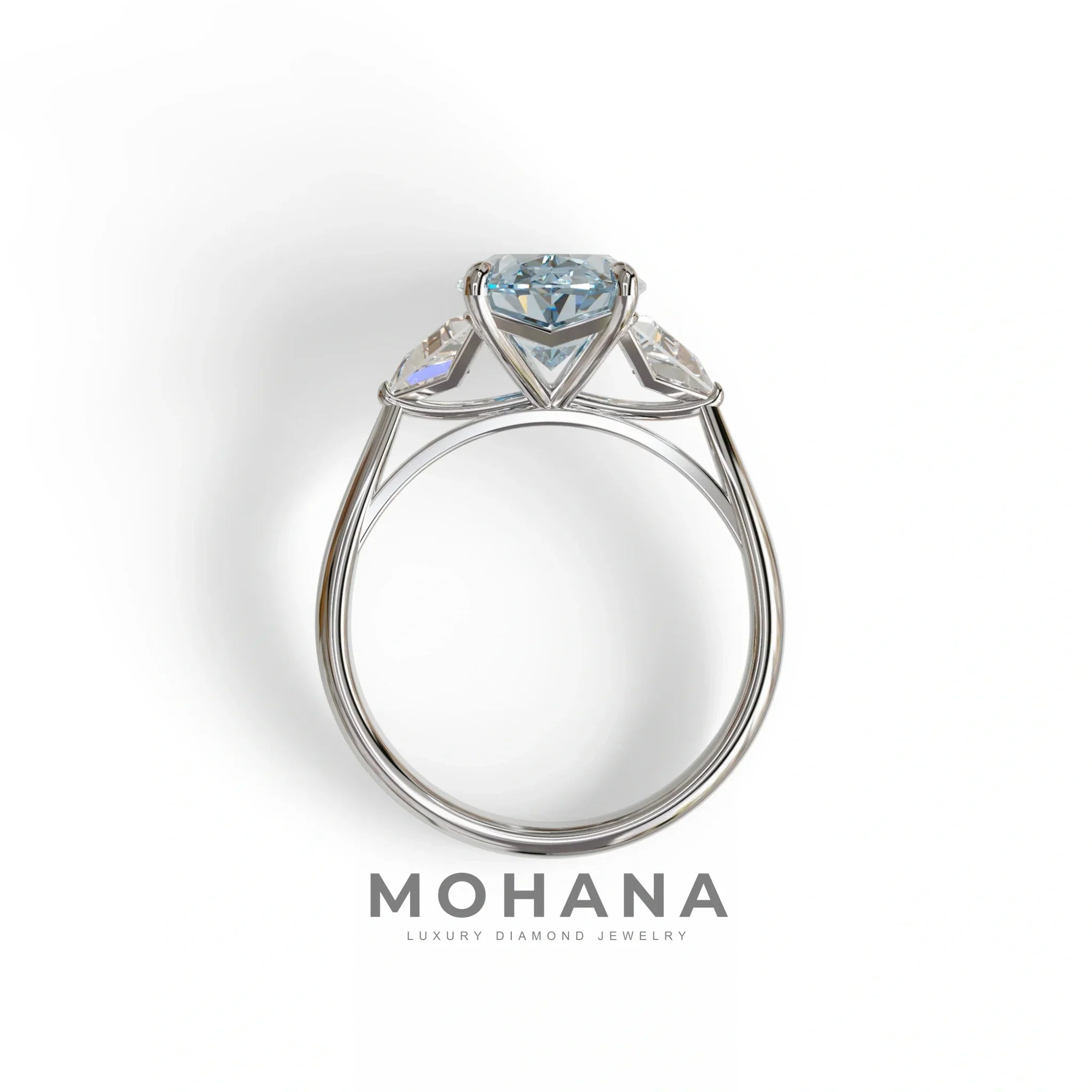 3Ct Blue Oval Cut Lab Grown Diamond Three Stone Engagement Ring - Myza