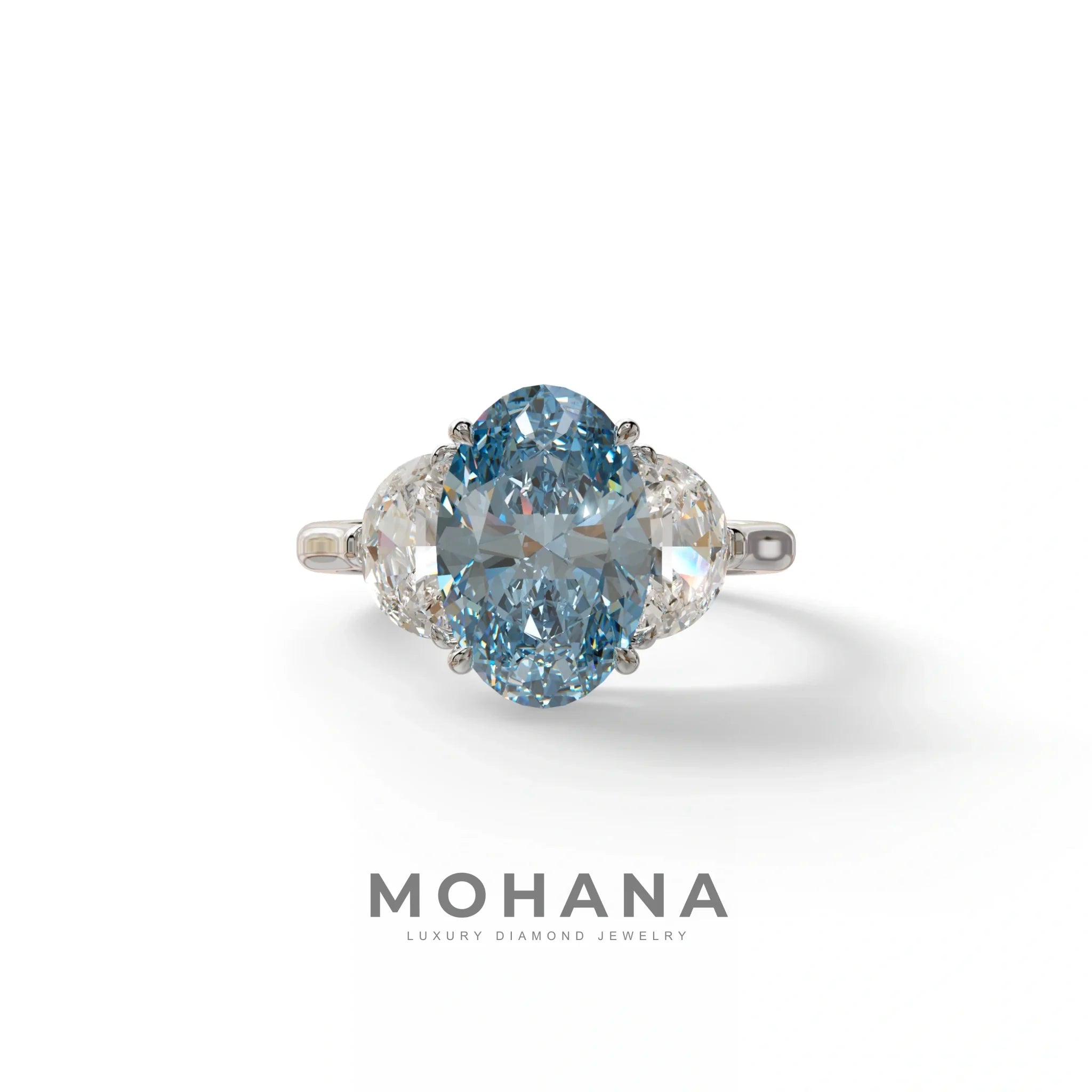 3 Carat Blue Lab Grown Diamond Engagement Ring · Oval Cut Three Stone | Constellation - view 3