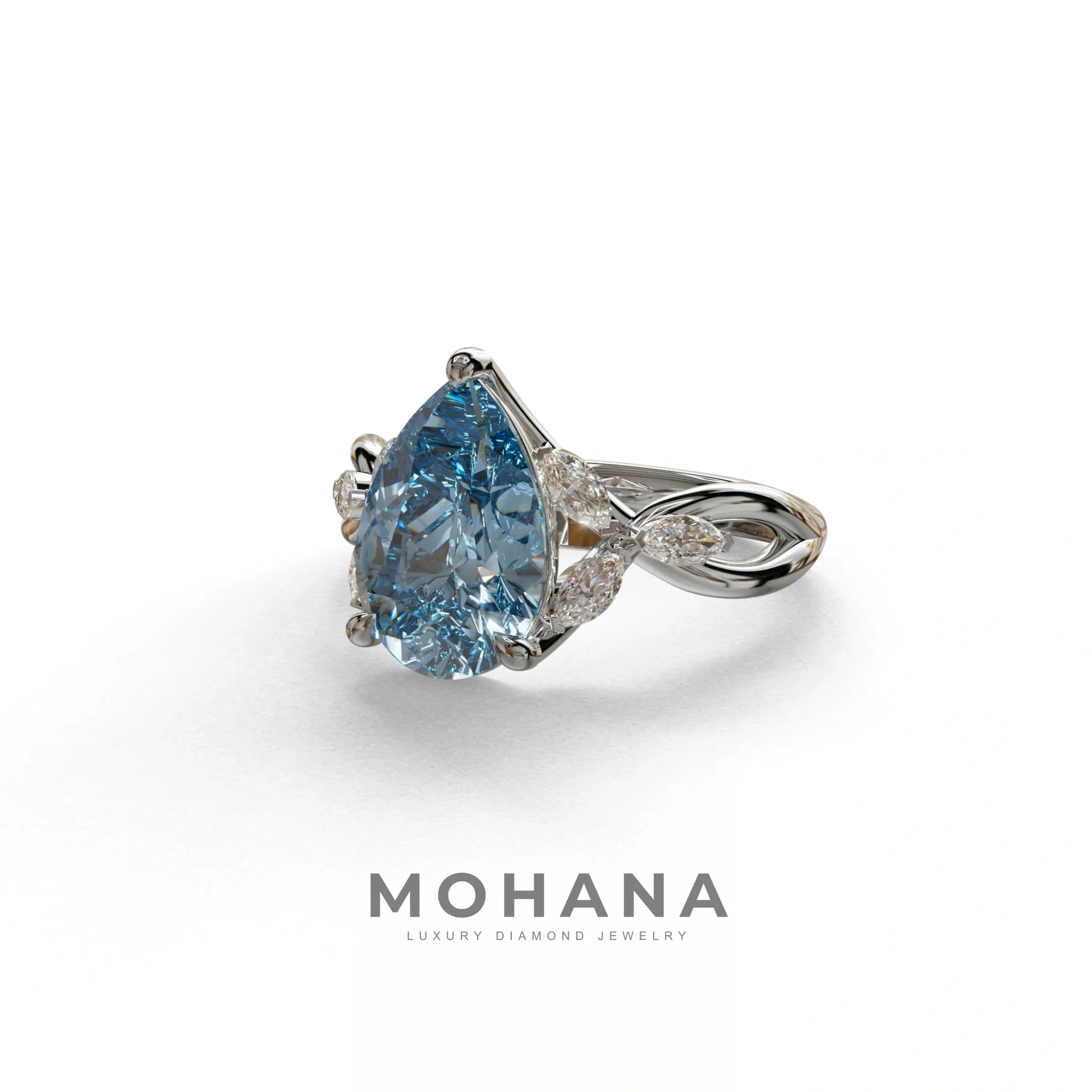 3 Carat Blue Pear Cut Cluster-Vintage Setting Lab Grown Diamond Ring - Celena