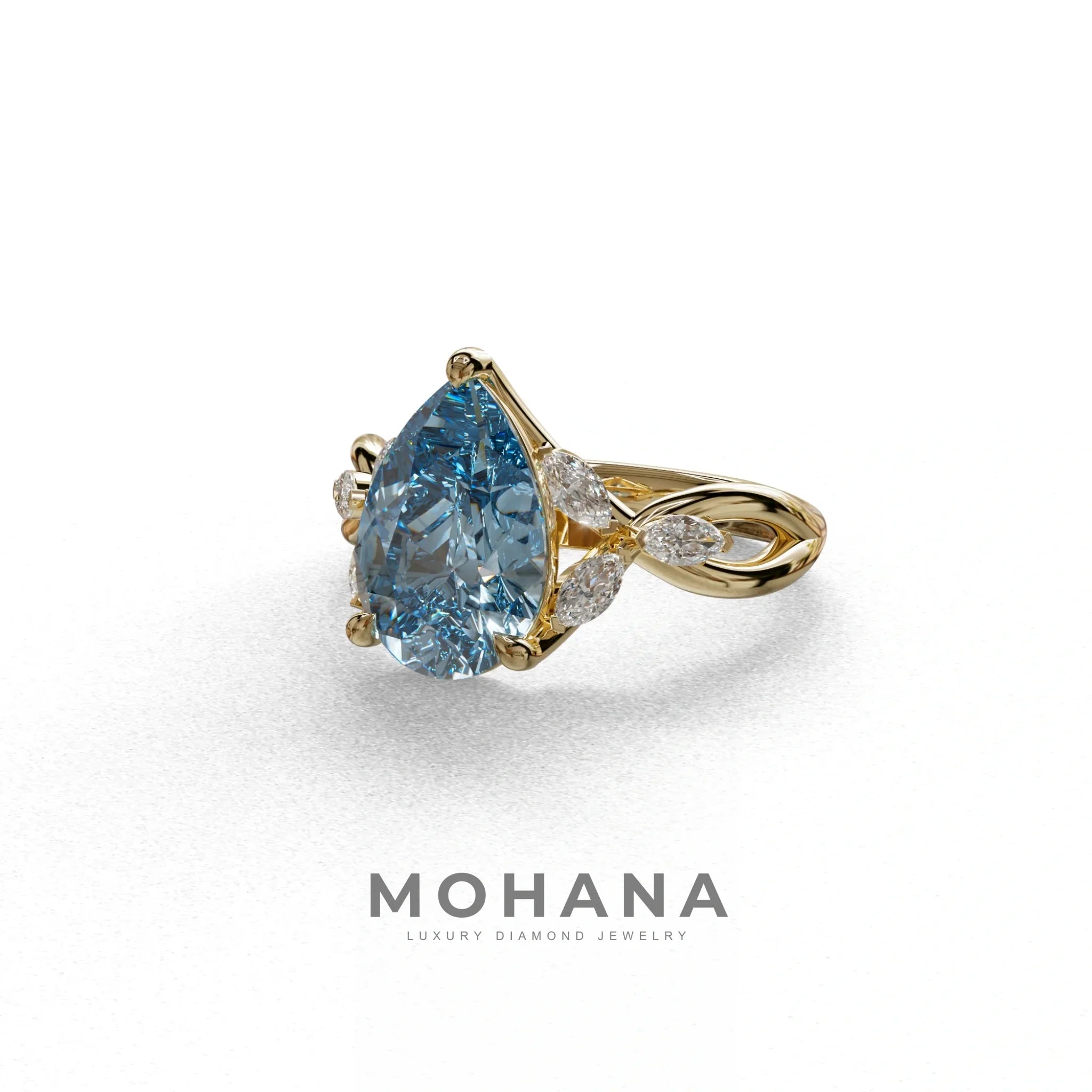 3 Carat Blue Pear Cut Cluster-Vintage Setting Lab Grown Diamond Ring - Celena