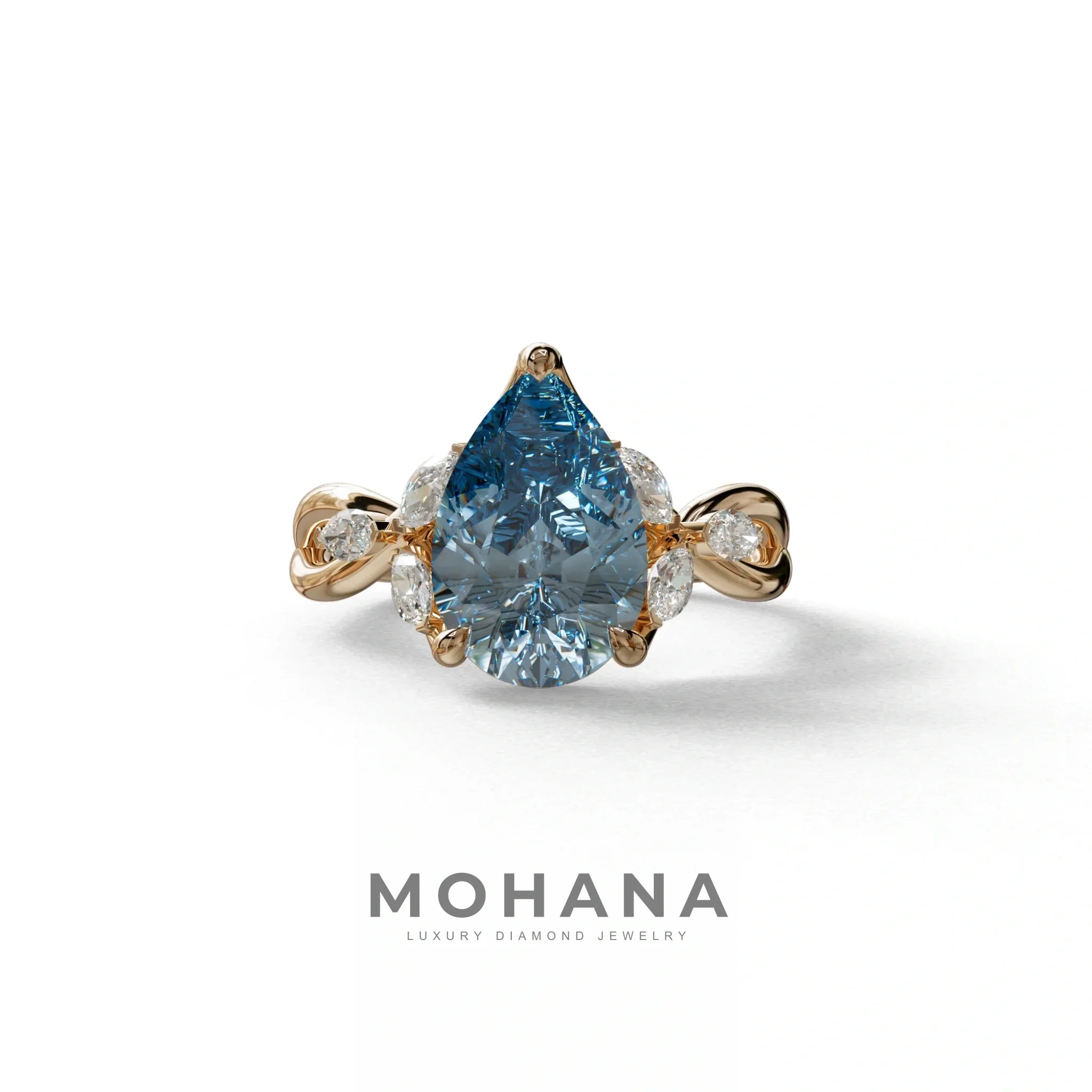 3 Carat Blue Pear Cut Cluster-Vintage Setting Lab Grown Diamond Ring - Celena - 10K Solid Gold / Rose Gold