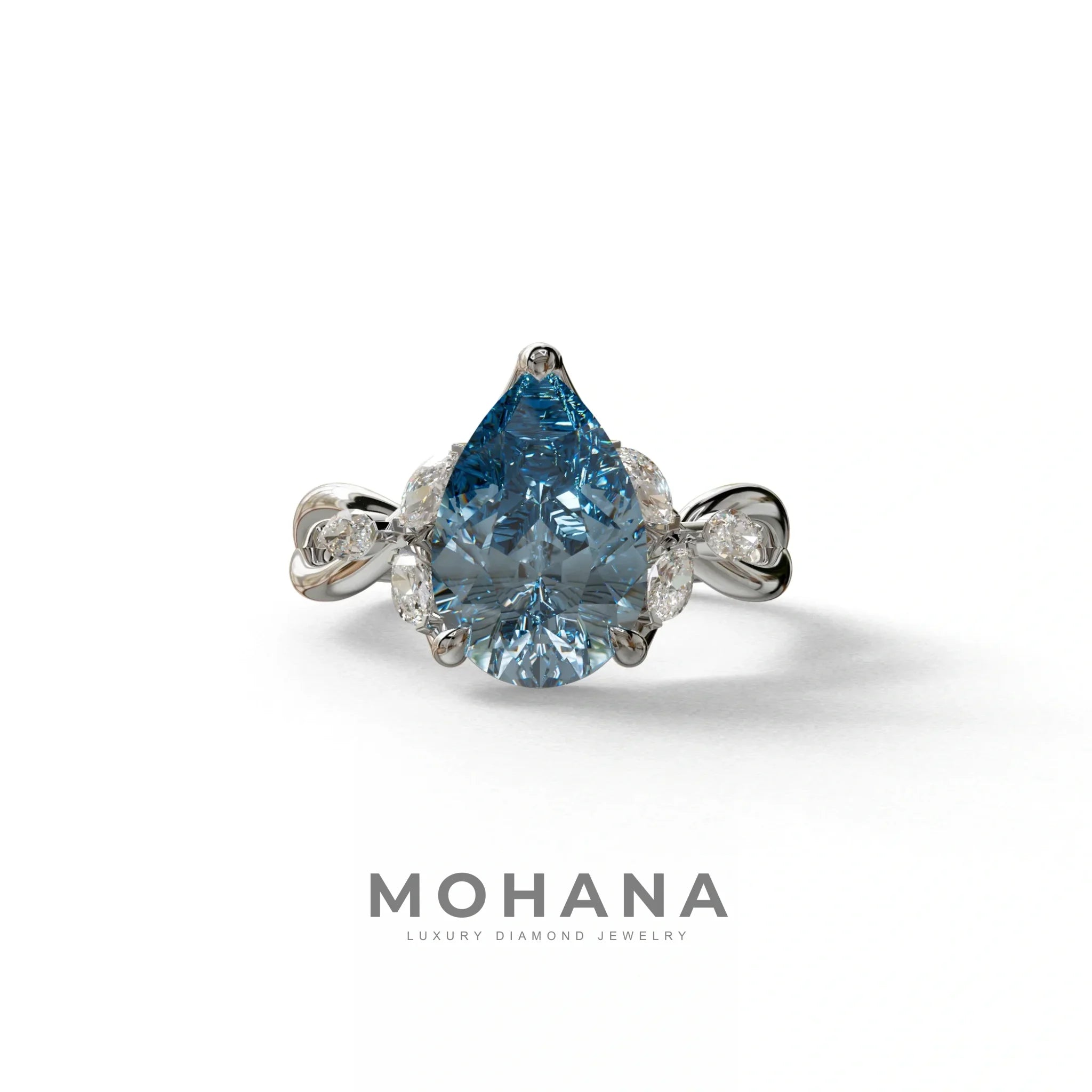 3 Carat Blue Pear Cut Cluster-Vintage Setting Lab Grown Diamond Ring - Celena - 10K Solid Gold / White Gold