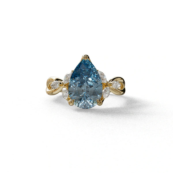 3 Carat Blue Lab Grown Diamond Engagement Ring – Pear Cut Cluster | Celena