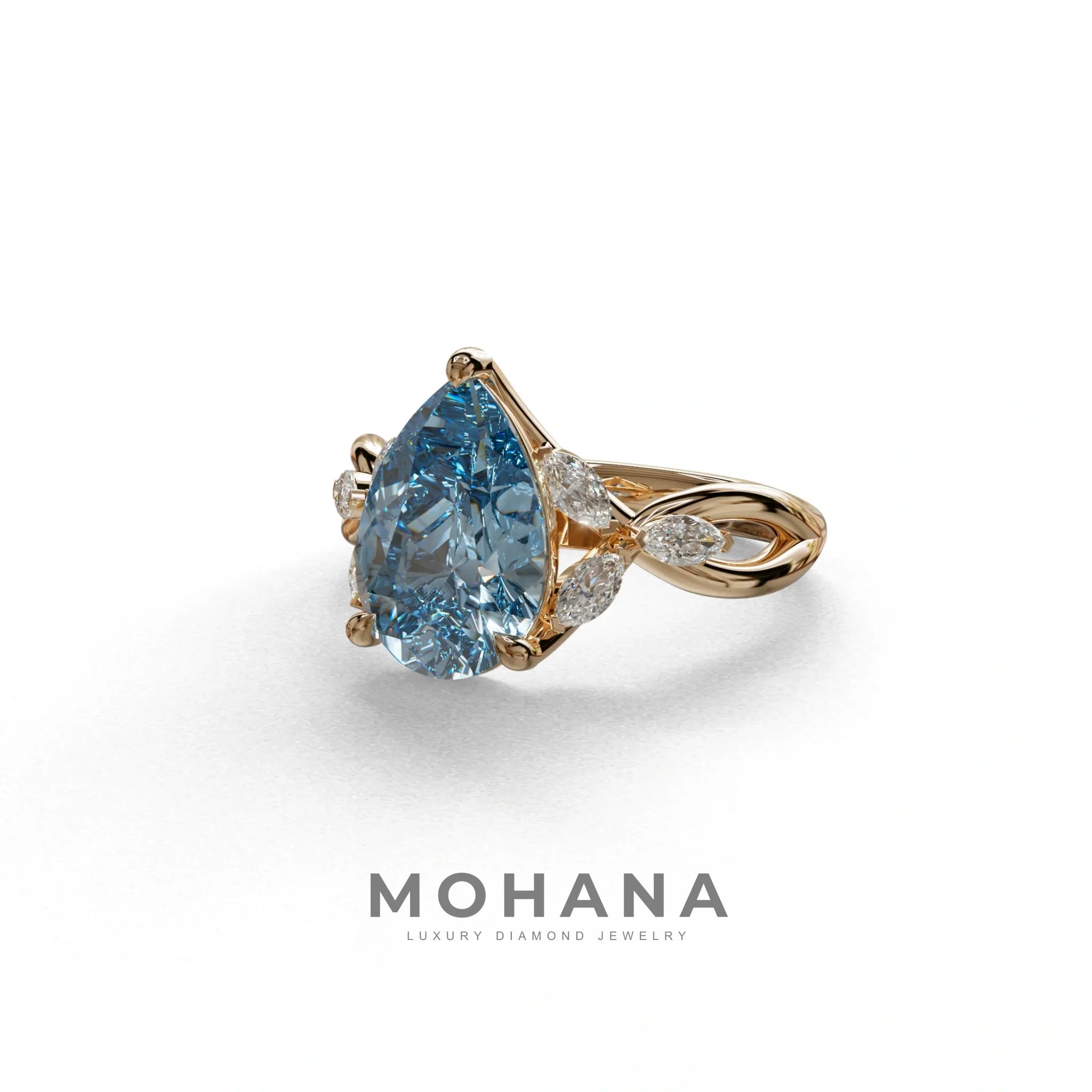 3 Carat Blue Pear Cut Cluster-Vintage Setting Lab Grown Diamond Ring - Celena