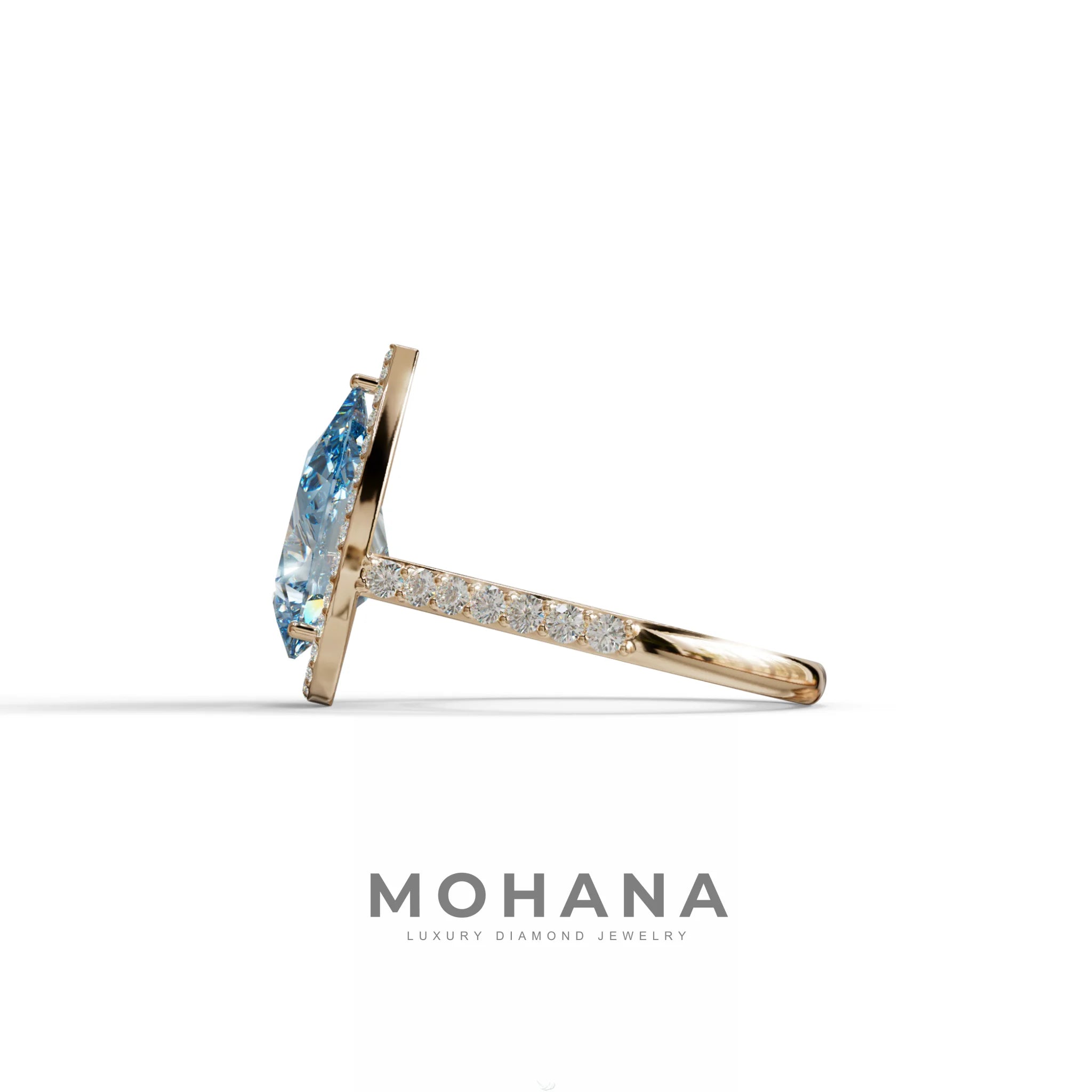 3 Carat Blue Pear Cut Halo & Pave Setting Lab Grown Diamond Ring - Madona