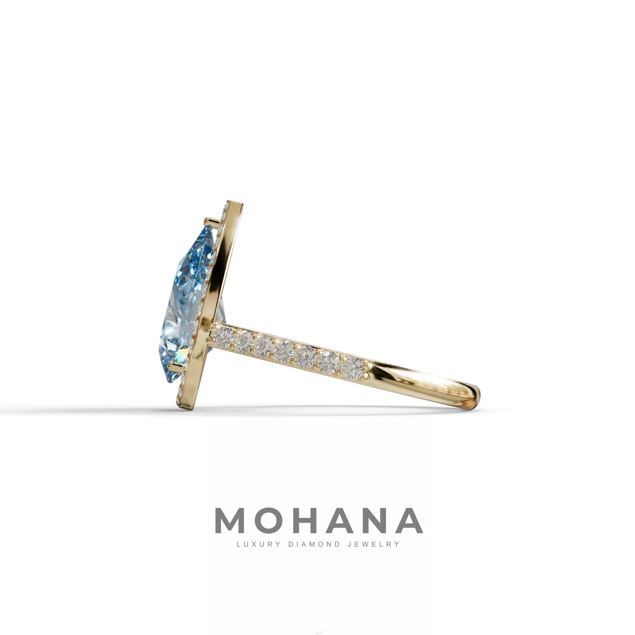 3 Carat Blue Pear Cut Halo & Pave Setting Lab Grown Diamond Ring - Madona