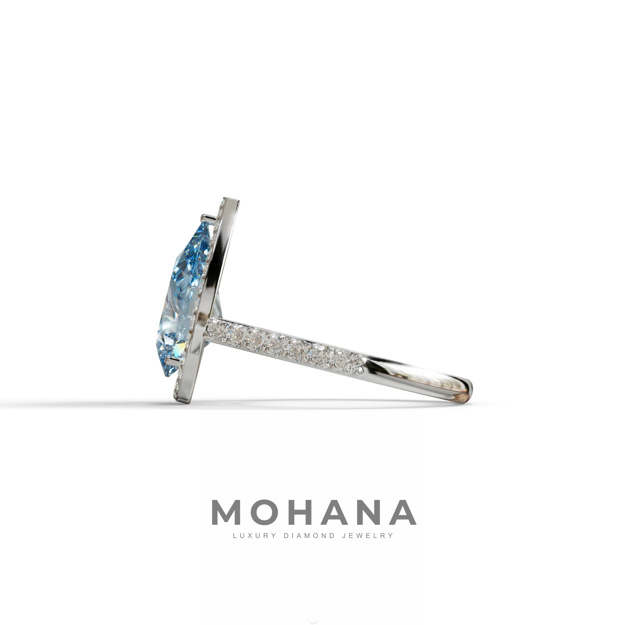 3 Carat Blue Pear Cut Halo & Pave Setting Lab Grown Diamond Ring - Madona
