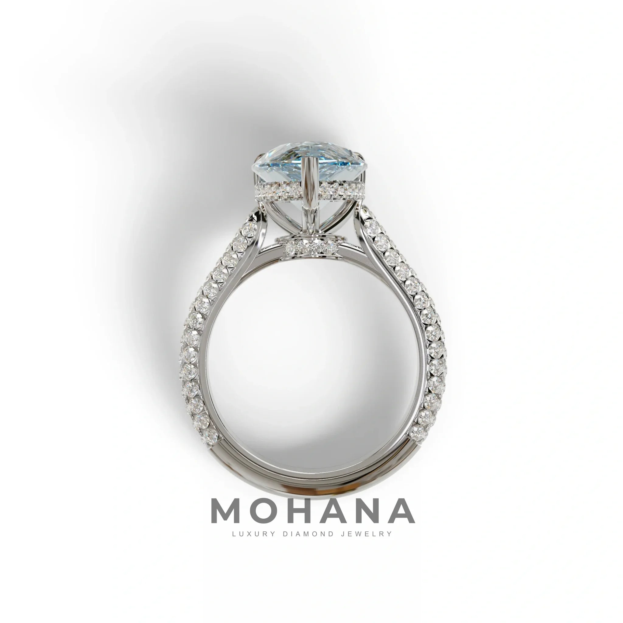 3 Carat Blue Pear Shaped Hidden Halo Lab Diamond Engagement Ring - Alina
