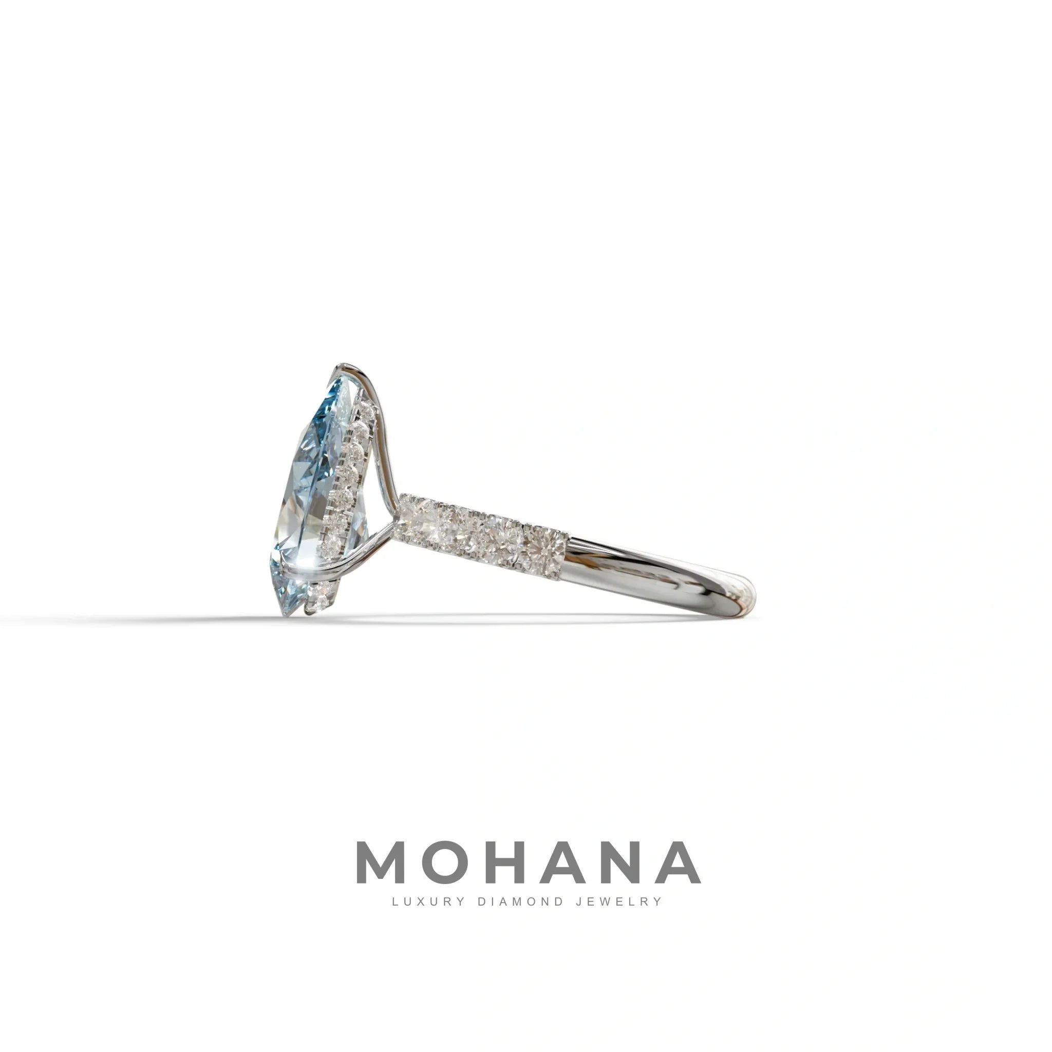 3 Carat Vivid Blue Pear cut Lab Grown Diamond Engagement Ring | Pave & Hidden Halo Diamond- Feesia
